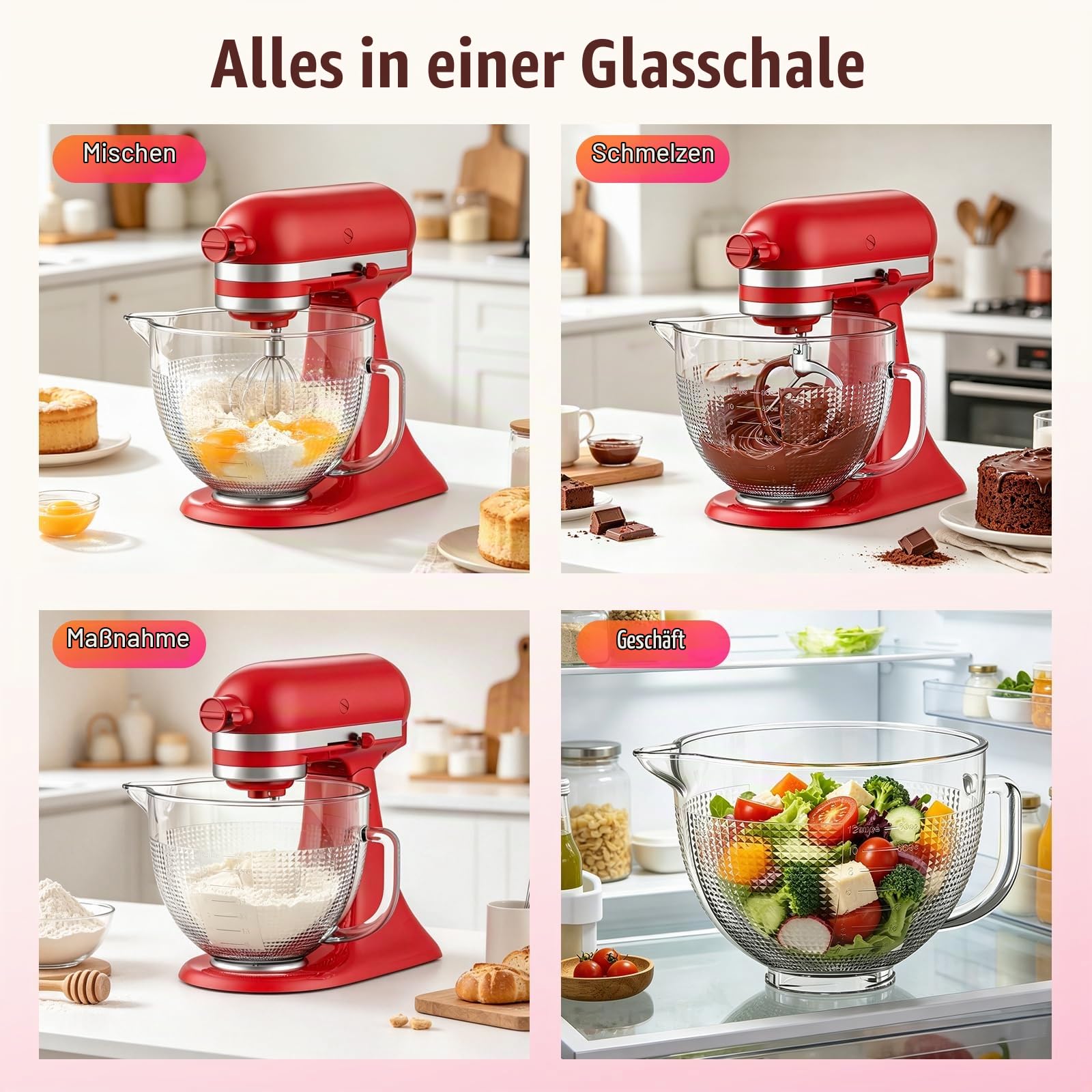 Glasschüssel für KitchenAid Standmixer mit Kippkopf