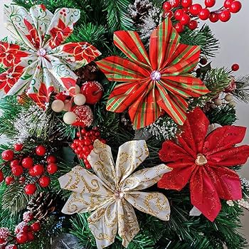 Xmas 細リボン付き小さいトリプル【1471】 Amazon.com: 48 Yards Assorted Christmas Ribbons - Plaid, Bow