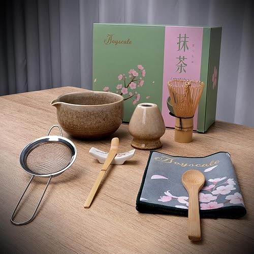 Miniatura 2 de Joyscale Juego de batidor de matcha, cuenco de matcha con boquilla, juego de 8 piezas de matcha (blanco al horno blanco) para hacer desayunocafé,