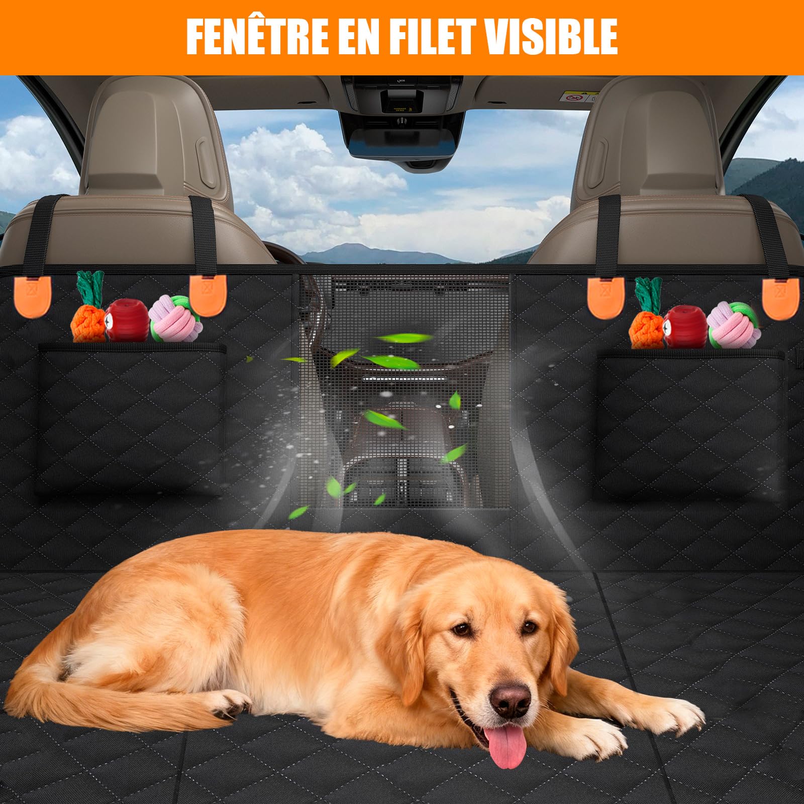 Coperta per cani per sedile posteriore dell'auto, 135 x 60 cm, protezione per sedile posteriore per cani con fondo rigido (carico di 300 libbre), impermeabile, antigraffio, protezione per