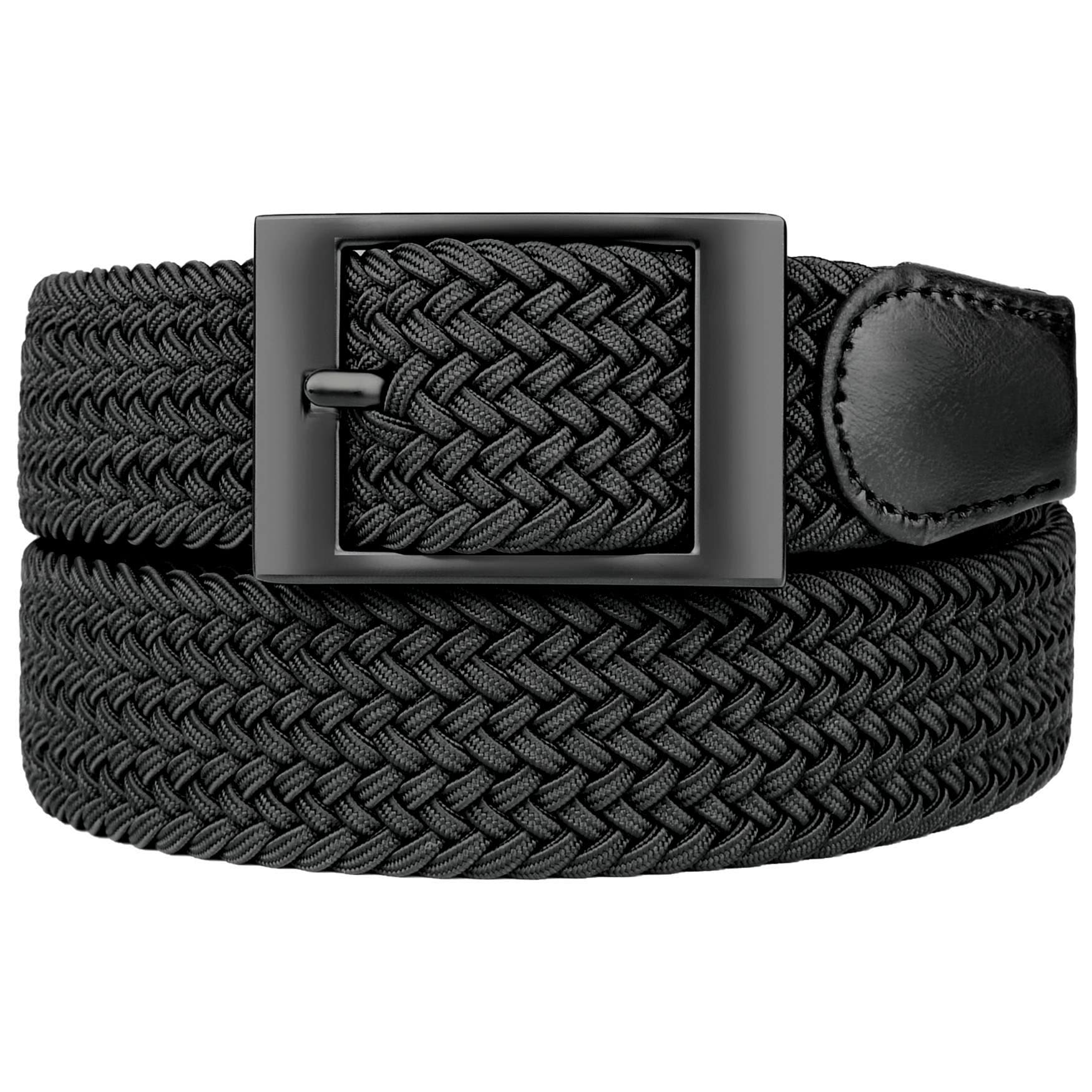 Belt Elastic Stretch Woven Braided Belt for Men Women Plus Size Black Rectangle Business Buckle