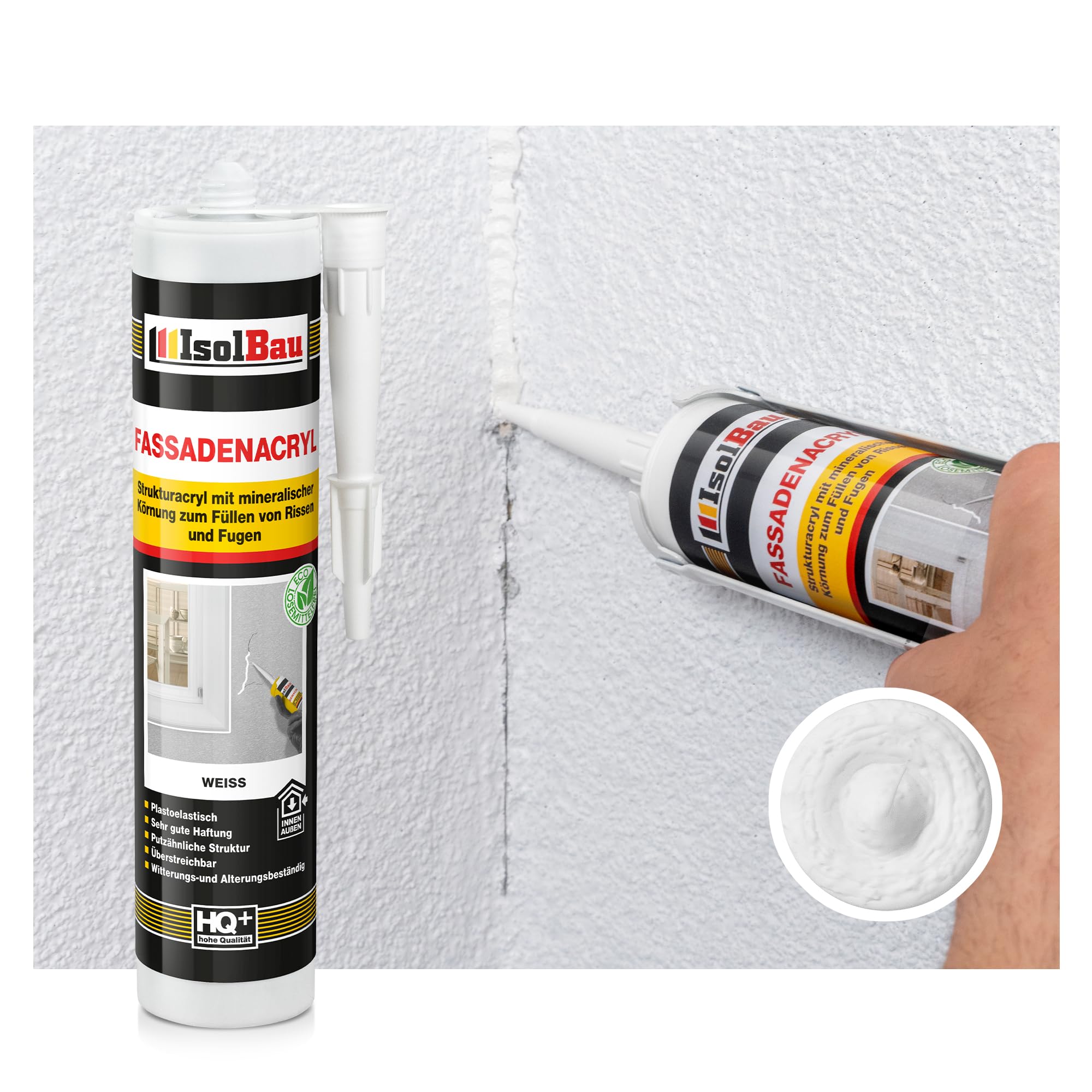 Isolbau Fassaden-Acryl - Acryl-Dichtstoff mit Körnung zum Füllen von Rissen & Fugen im Innen- & Außenbereich - Weiß, 24 x 300 ml Kartusche