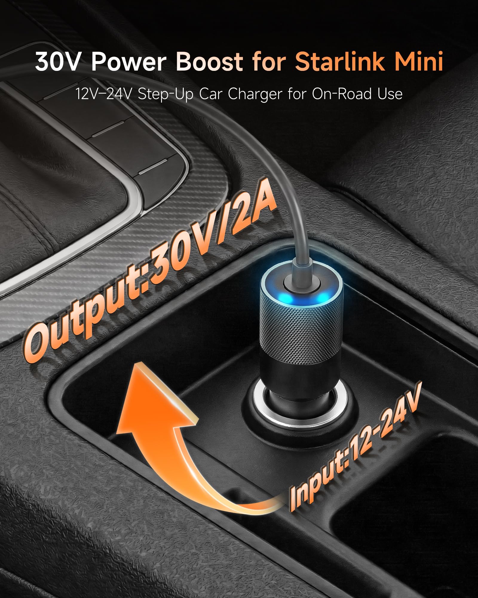Starlink Mini Car Power Adapter, 12V-24V to 30V DC Step Up Converter, 60W Stable Output, Supports 200FT DC Cable Run, Aluminum Alloy Car Charger for RV Camping Truck Boat - 3