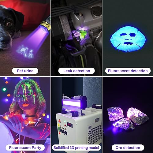 Miniatura 7 de DARKBEAM Linterna UV de 395 nm de luz negra, recargable de 3 LED, potentes linternas ultravioleta USB -C, detector de orina de mascotas, resistente