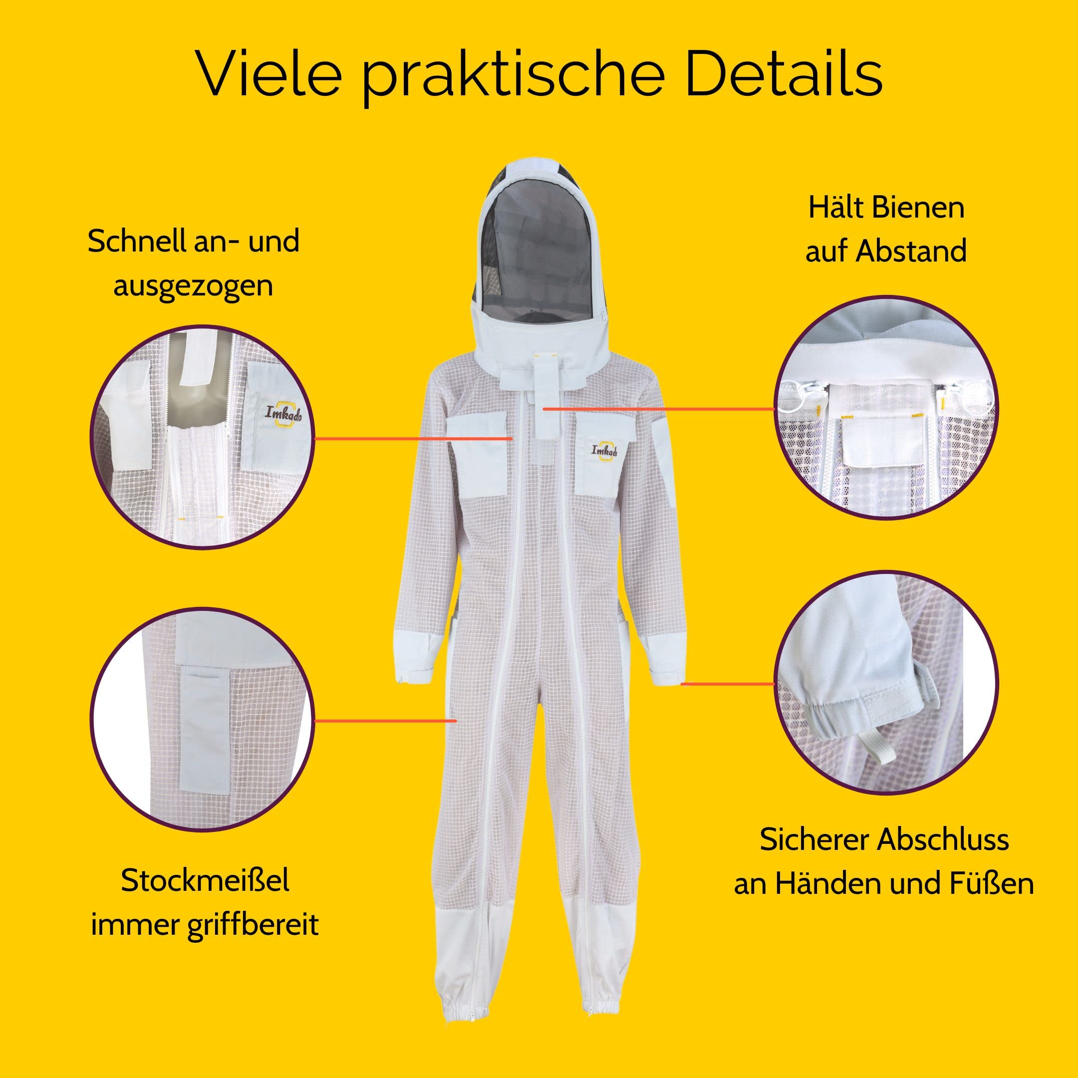 Atmungsaktiver Imkeranzug, Schutzbekleidung für Imker - Schutz vor Bienenstichen (L, Schleier: Fechtschleier)