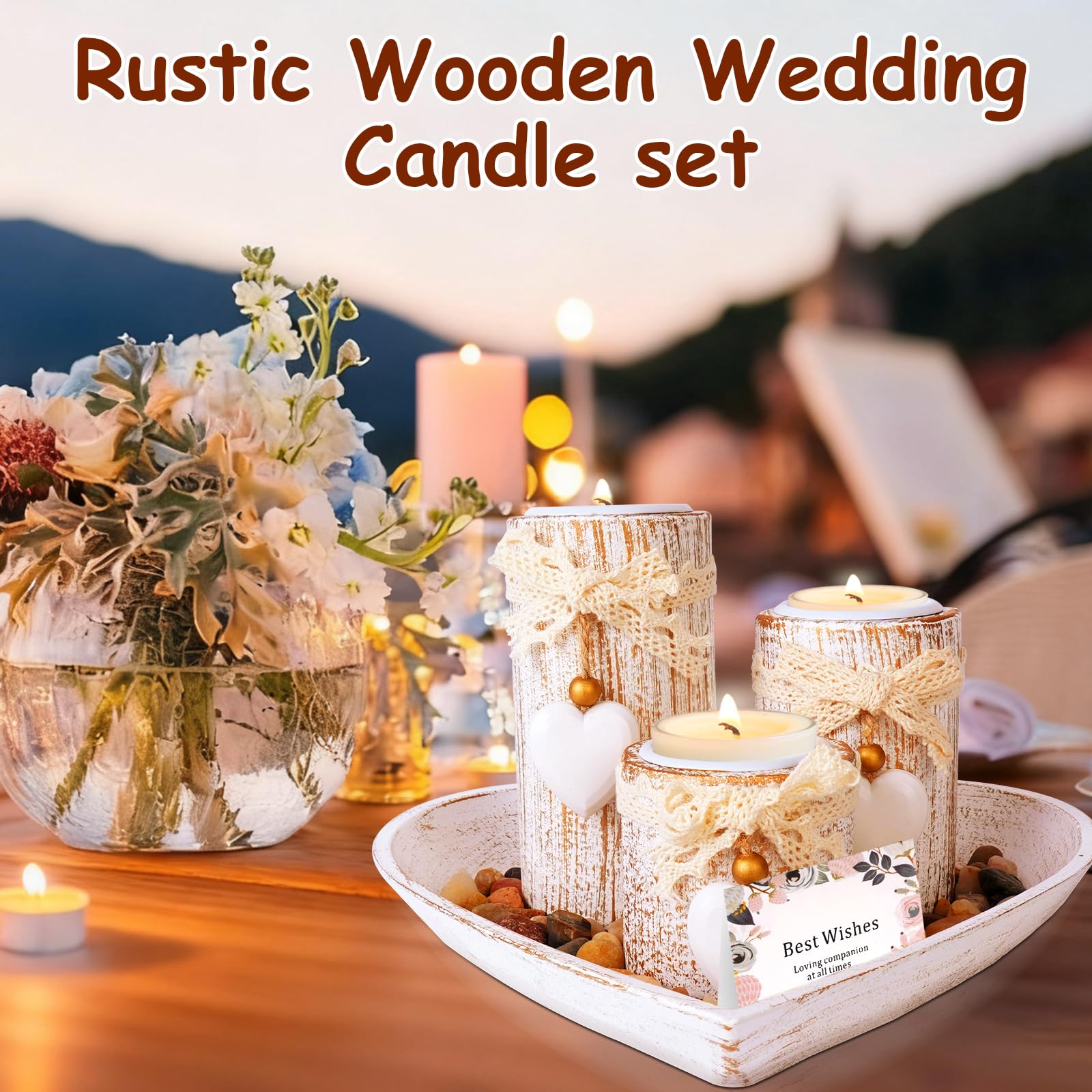 Portacandele in Legno, Set di Candelabri con Vassoio, Portacandela para Tealights, Porta Candele per Matrimoni, Cene e Altro, Feste, Natale, Decorazione da Tavolo
