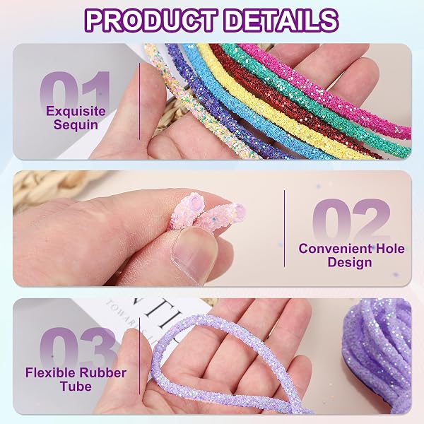PATIKIL Sequins Rope, 5.5 Yard 6mm Sequins Rhinestone Tube Cord pour Wedding Dresses Earring Costume Clothing Shoes Jewelry DIY Crafts Making Accessory, Light Pink - 3