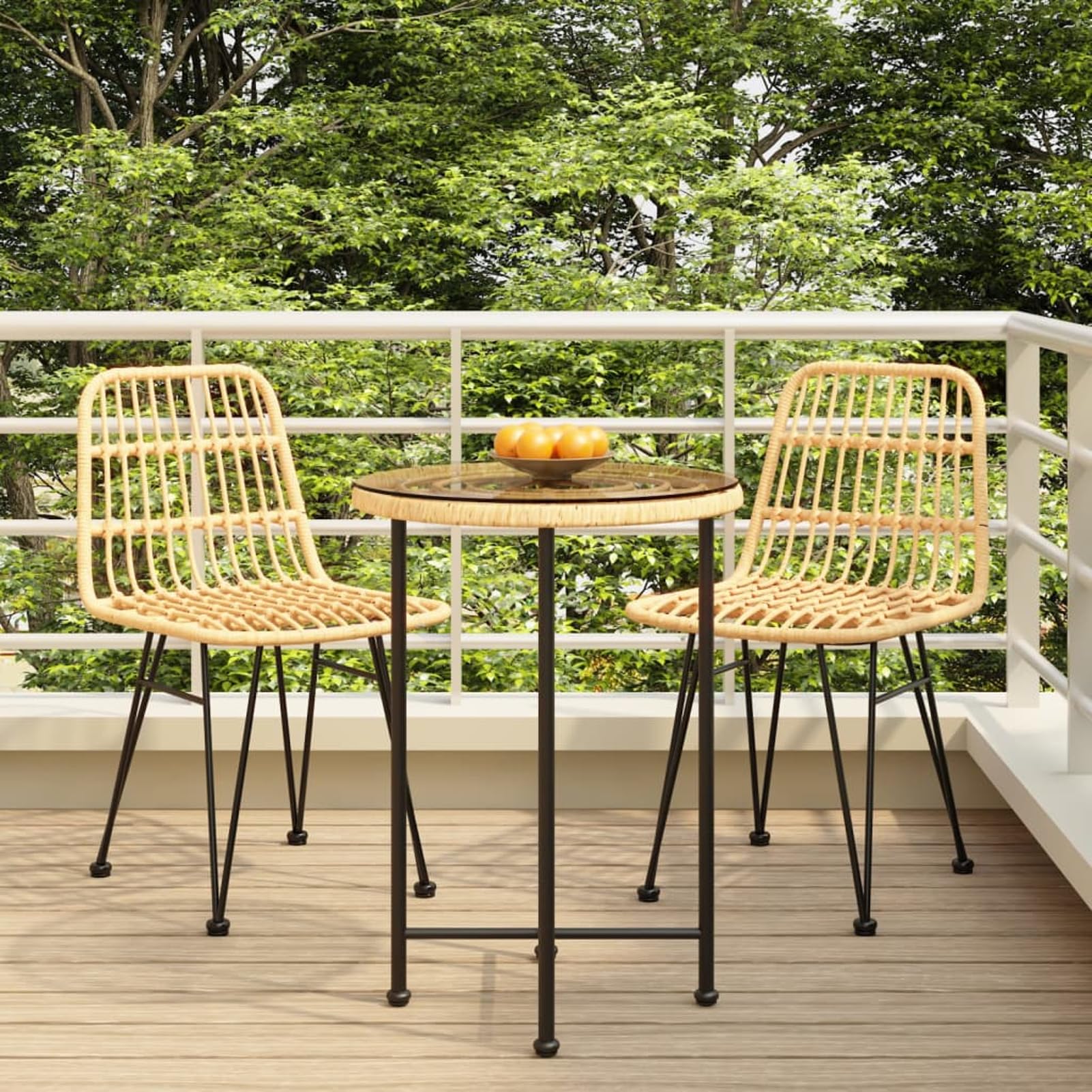 ATOMSTACK MAKER Homelen - Juego de muebles de jardín (3 piezas, polirratán, resistente a la intemperie, mesa con tablero de cristal templado y sillas con respaldo para terraza, jardín, balcón