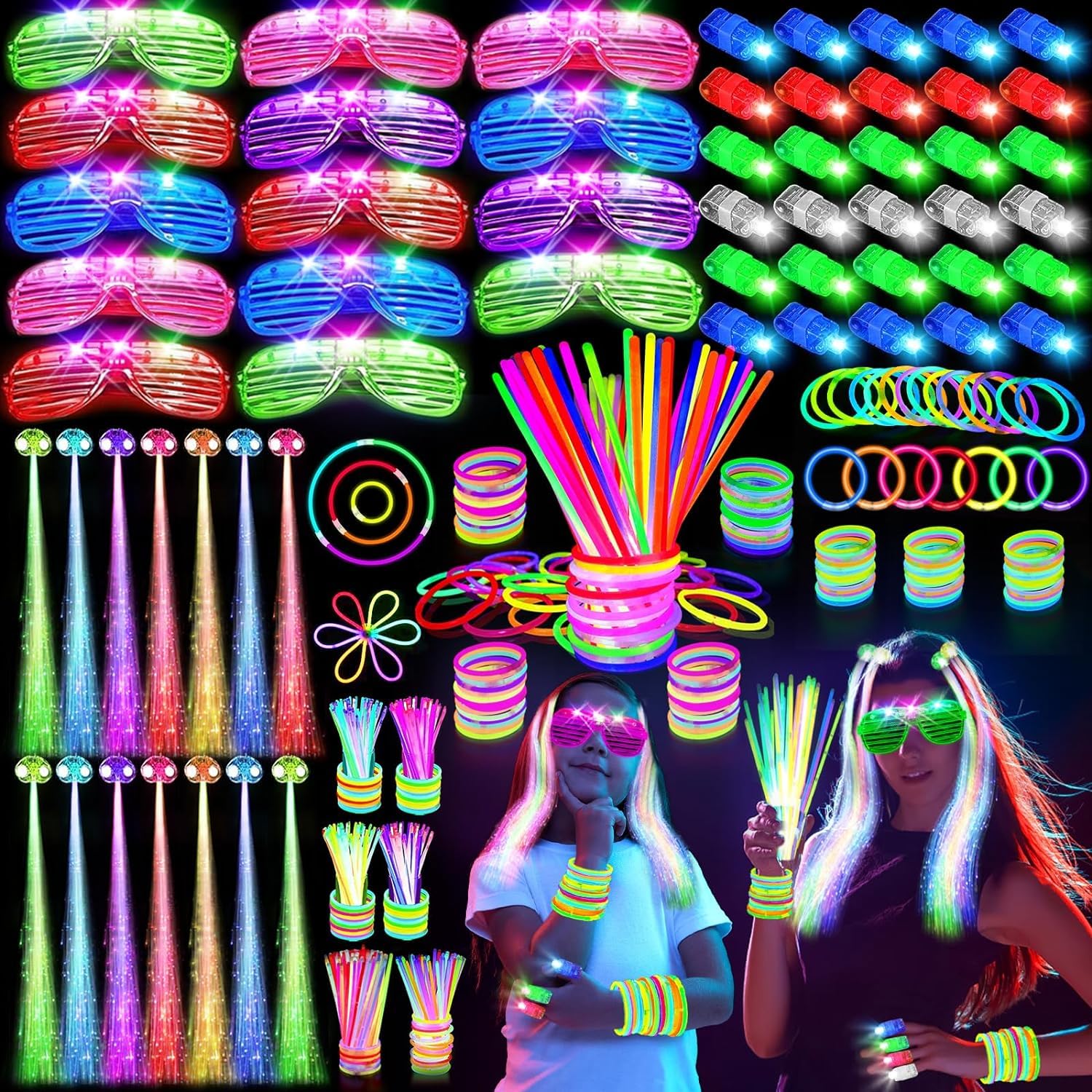 Piucrty Lot de 158 bâtons lumineux à craquer pour anniversaire d'enfant - Pinata - Accessoires de décoration pour enfants - Cadeaux d'invités - Gadgets - Bâtonnets lumineux