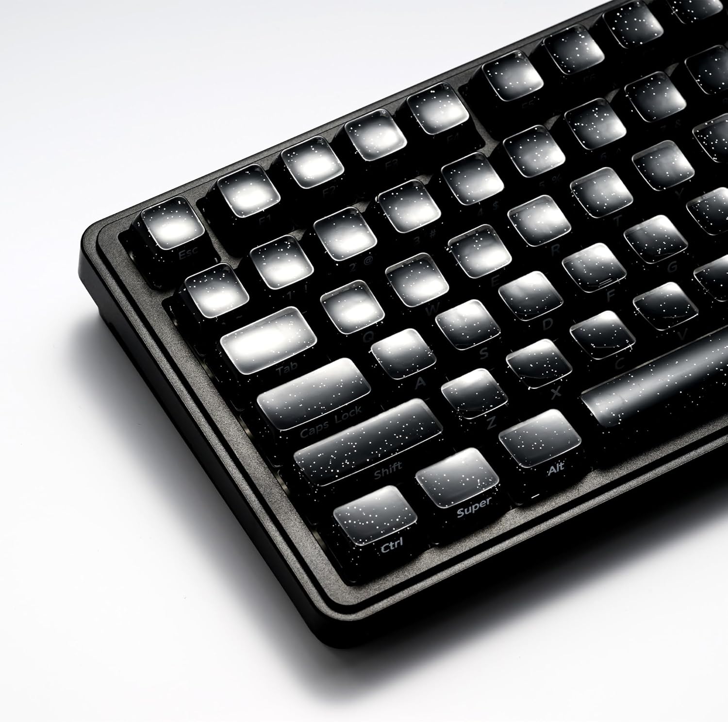 OHY XVX Starry Side-Printed Translucent Black Crystal MDA Profile Keycap Set (Sparkle Finish), 122-Keys Double Shot PC+ABS for MX Switches & ANSI Layout Mechanical Keyboards-Black