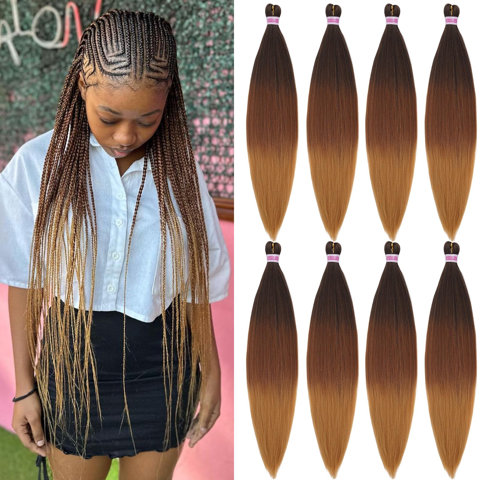 SIXERSI 1b/30/27 Braiding Hair Pre Stretched Blonde Ombre Braiding Hair Extensions for Braids Knotless Pre Sectioned Prestretched Braiding Hair 30