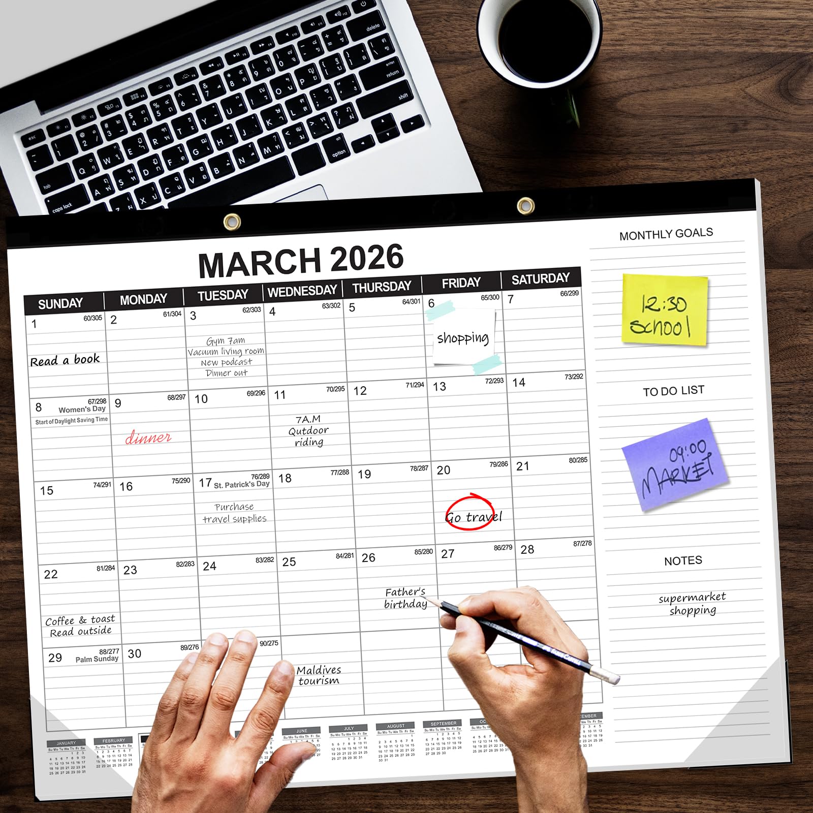 GuassLee Großer Tischkalender 2026, 3 Packungen, 55,9 x 43,2 cm, Desktop-Wandkalender, 18 Monate, Wandplaner von Januar 2026 bis Juni 2027, mit Julianischem Datum, To-do und Notizen, monatliche Ziele