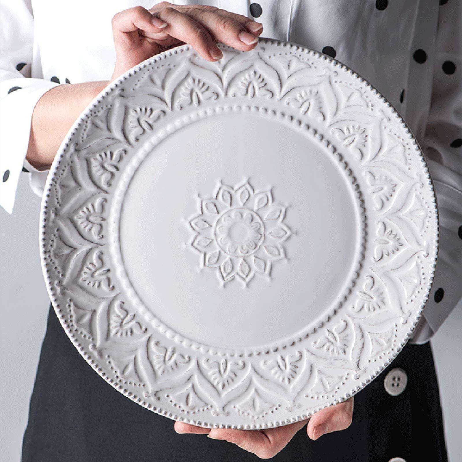 Ceramiczne zestawy obiadowe, 24-częściowy biały zestaw naczyń obiadowych z porcelany w stylu vintage, stylowa miska na płatki zbożowe, talerz do steków i kubek na prezent ślubny