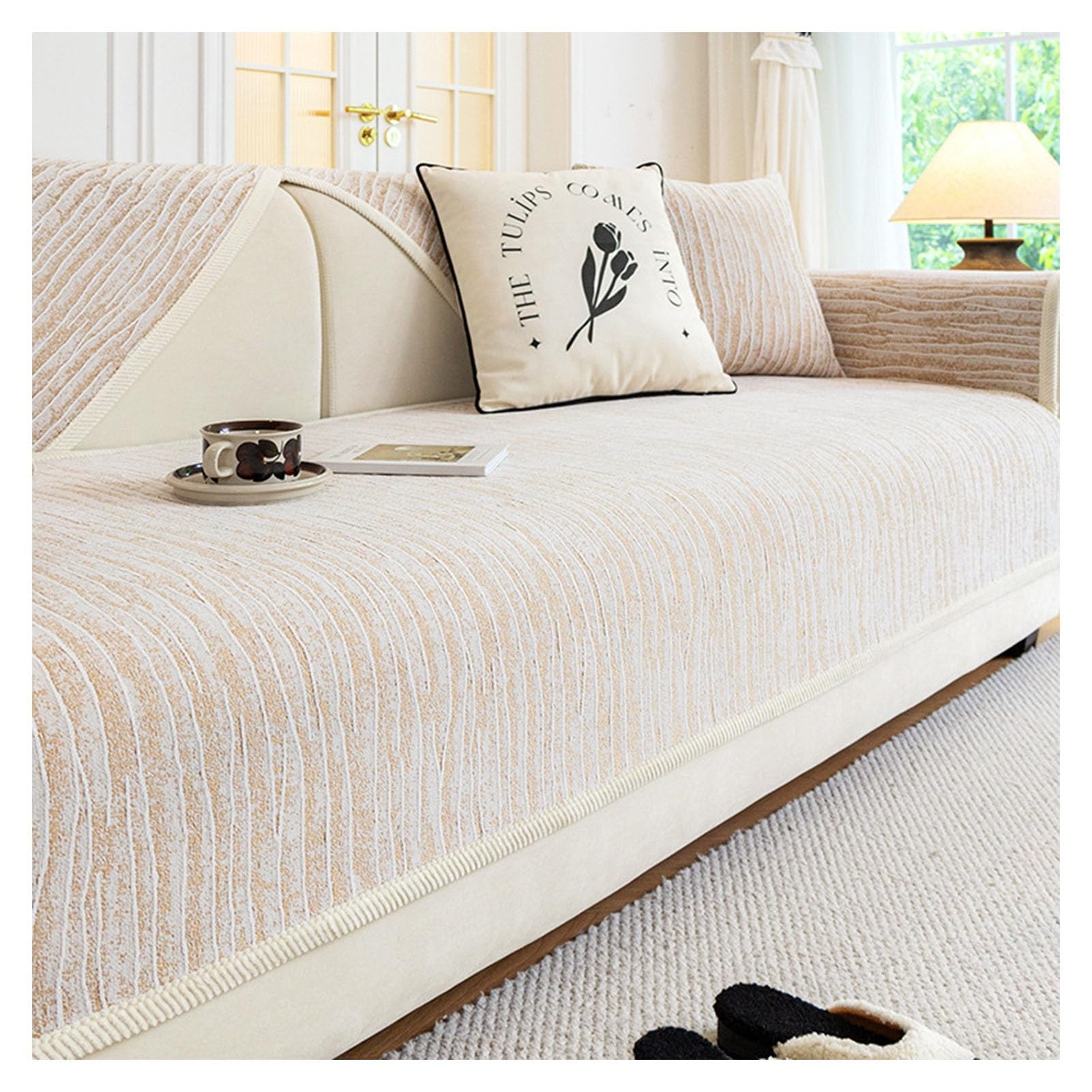 DDS22E Washable Chenille Sofa Blanket, Plush Super Soft Furniture Cover with Anti-Slip Latex Particles,(Golden Caffee,110 * 160cm)