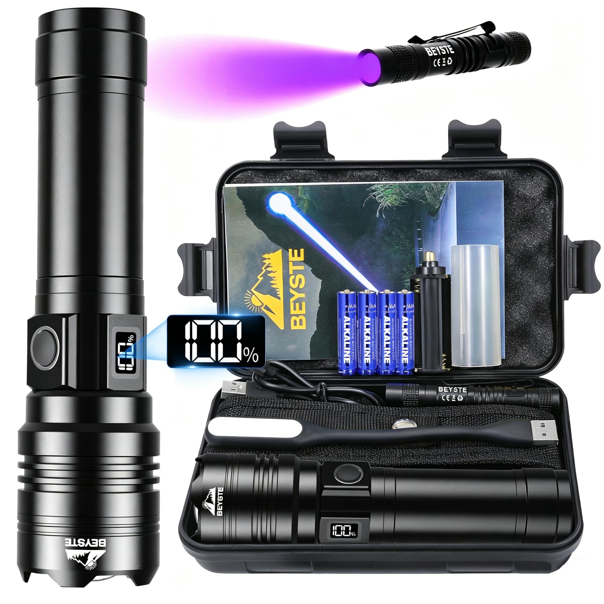 BEYSTE A15 Taschenlampe LED Aufladbar Extrem Hell, Batteriebetrieben