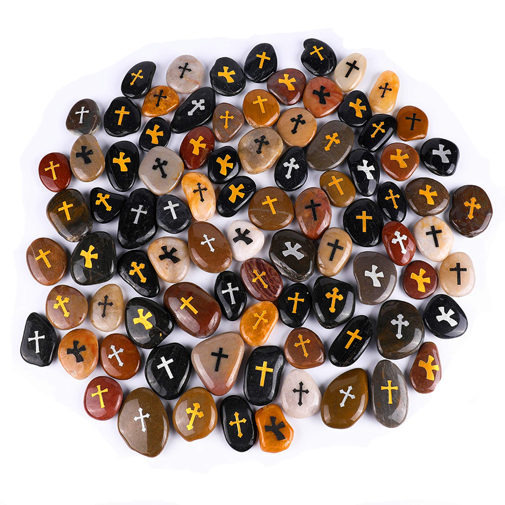 ROCKIMPACT 100PCS CROSS Engraved Inspirational Stones, Sentimental Gifts, Blessing Motivational Treat, Encouragement Message Rock Pebble Keepsake, Wholesale Price, 5-8cm (2"-3") each