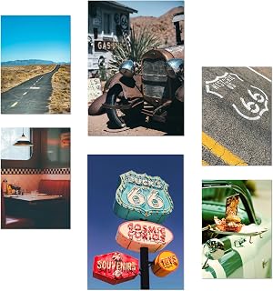Nacnic Set De 6 Pósters Ruta 66 Estados Unidos, Carteles Y Cultura Ilustración De Diseño Para Decorar Las Paredes Del Hogar Habitaciones A3 Y A4 Sin Marco