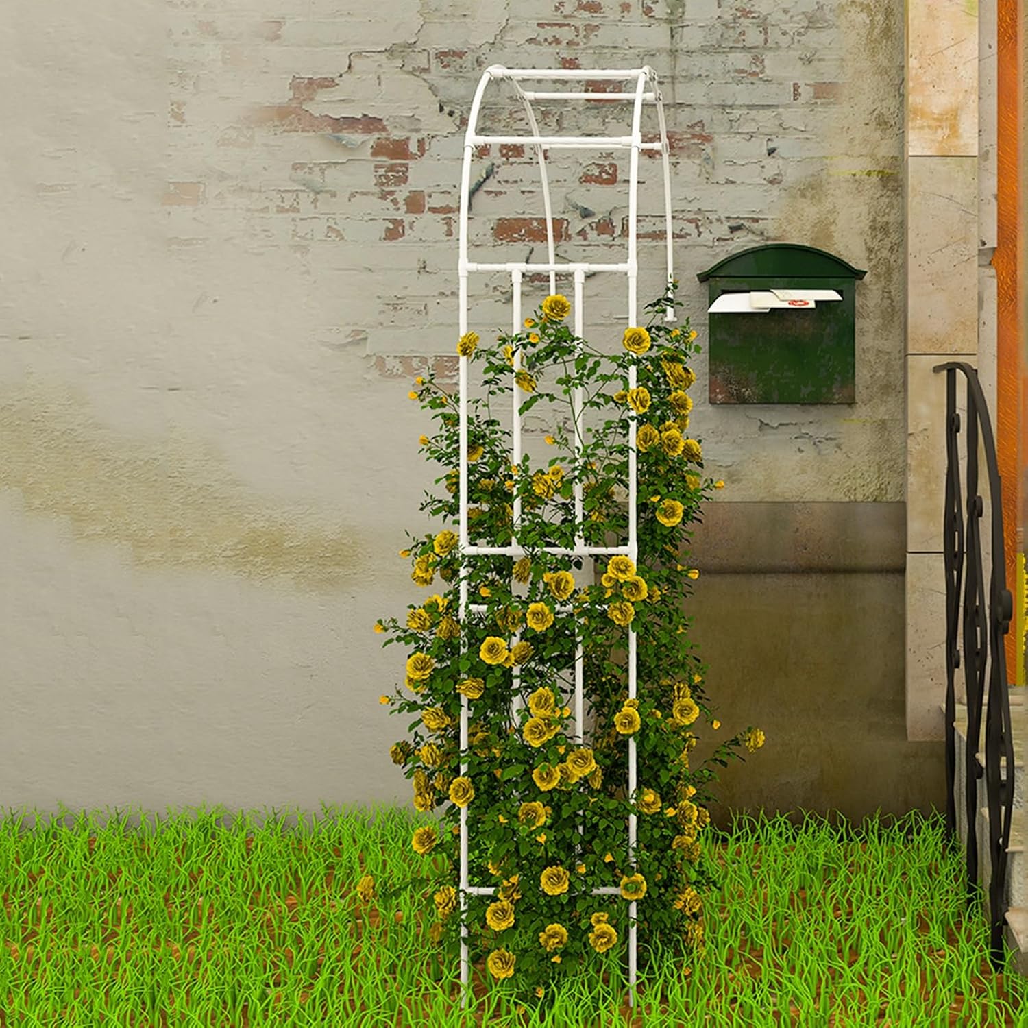 Large Rose Arch, Half-Faced Metal Garden Arch, Climbing Plant Vine Support Arch, for Backyard, Lawn, Patio, Yard, Weatherproof(White,0.6x2.4x0.4m)