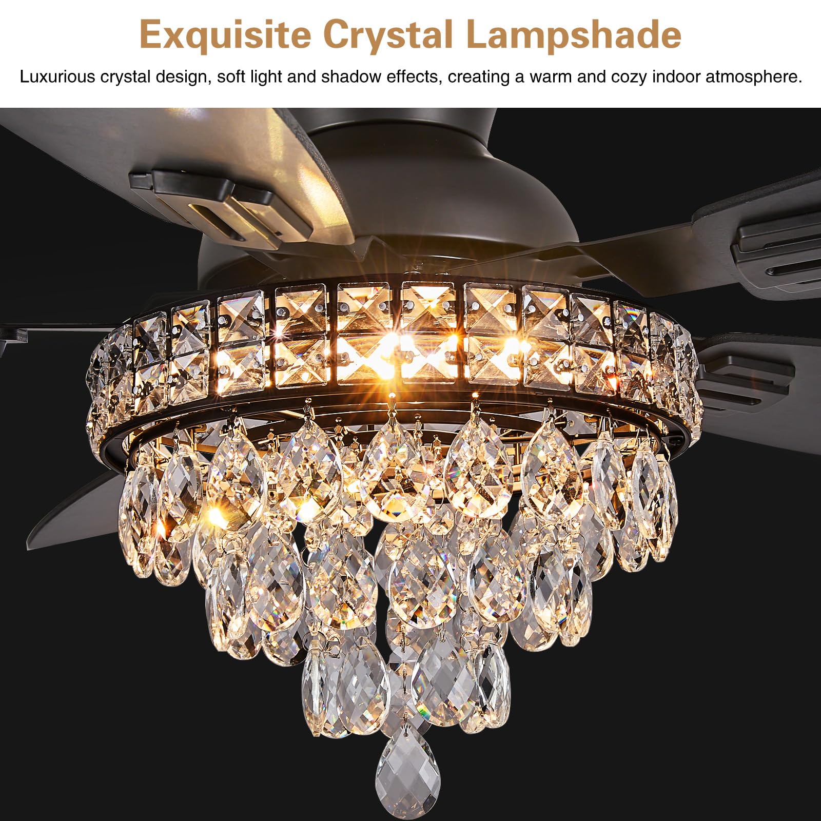 Best Ceiling Fan Chandelier Picks for 2026 1 Fanyank Crystal Ceiling Fan Fandelier with Light-Low Profile Ceiling Fan(50' Bla — product photo