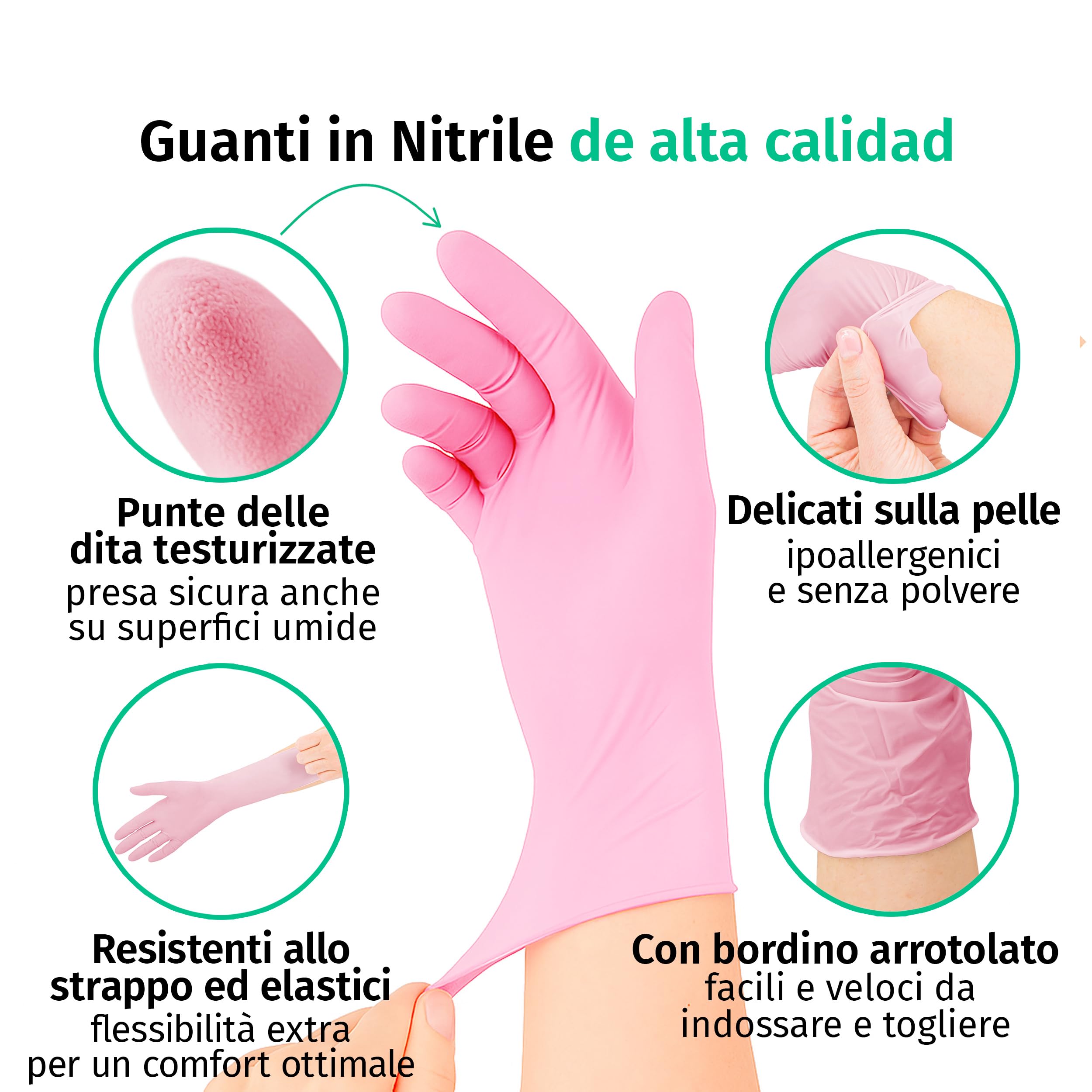 SF Guanti Nitrile M Rosa – 1000 Guanti Monouso Resistenti e Professionali (10×100), Senza Lattice e Senza Polvere