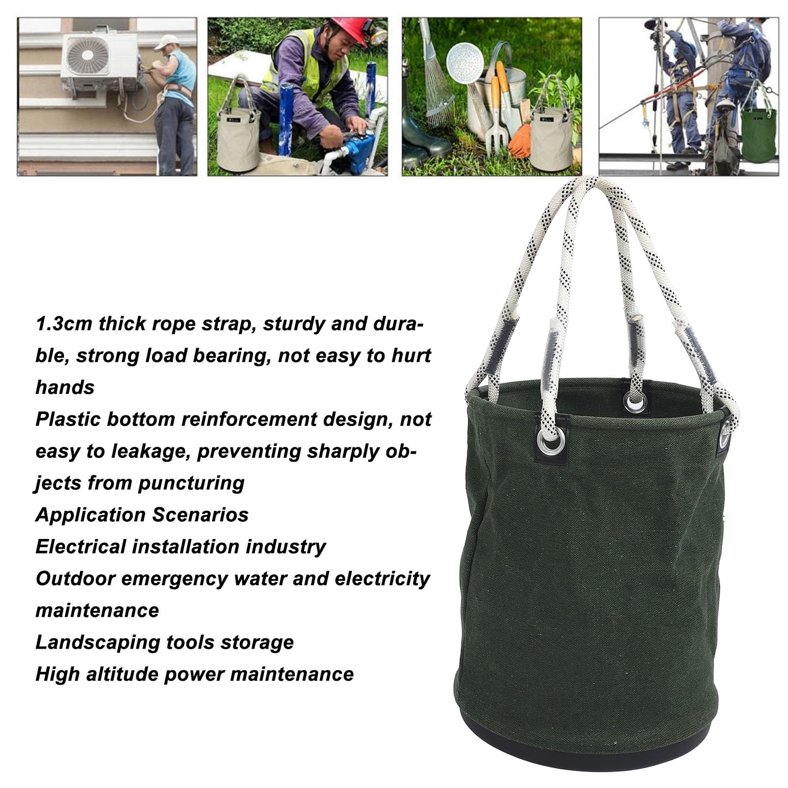 Seau en Toile, Sac à Outils en Toile 40x30 Cm Portable pour l'entretien électrique à Haute Altitude (Green)