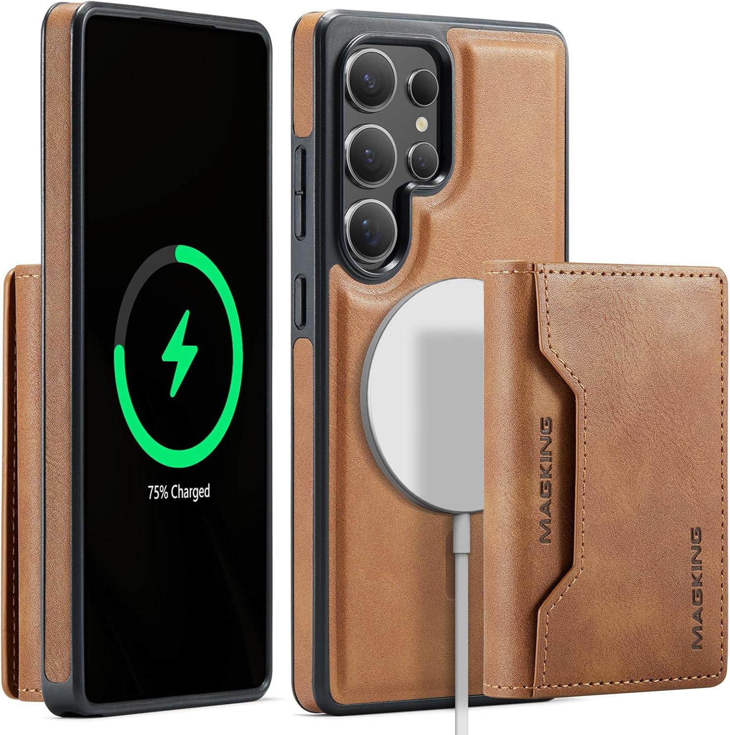 2 in 1 Detachable Wallet & Phone Case for Samsung Galaxy S25 Edge, Supports Wireless Charging Magnetic Leather case Cover Brown