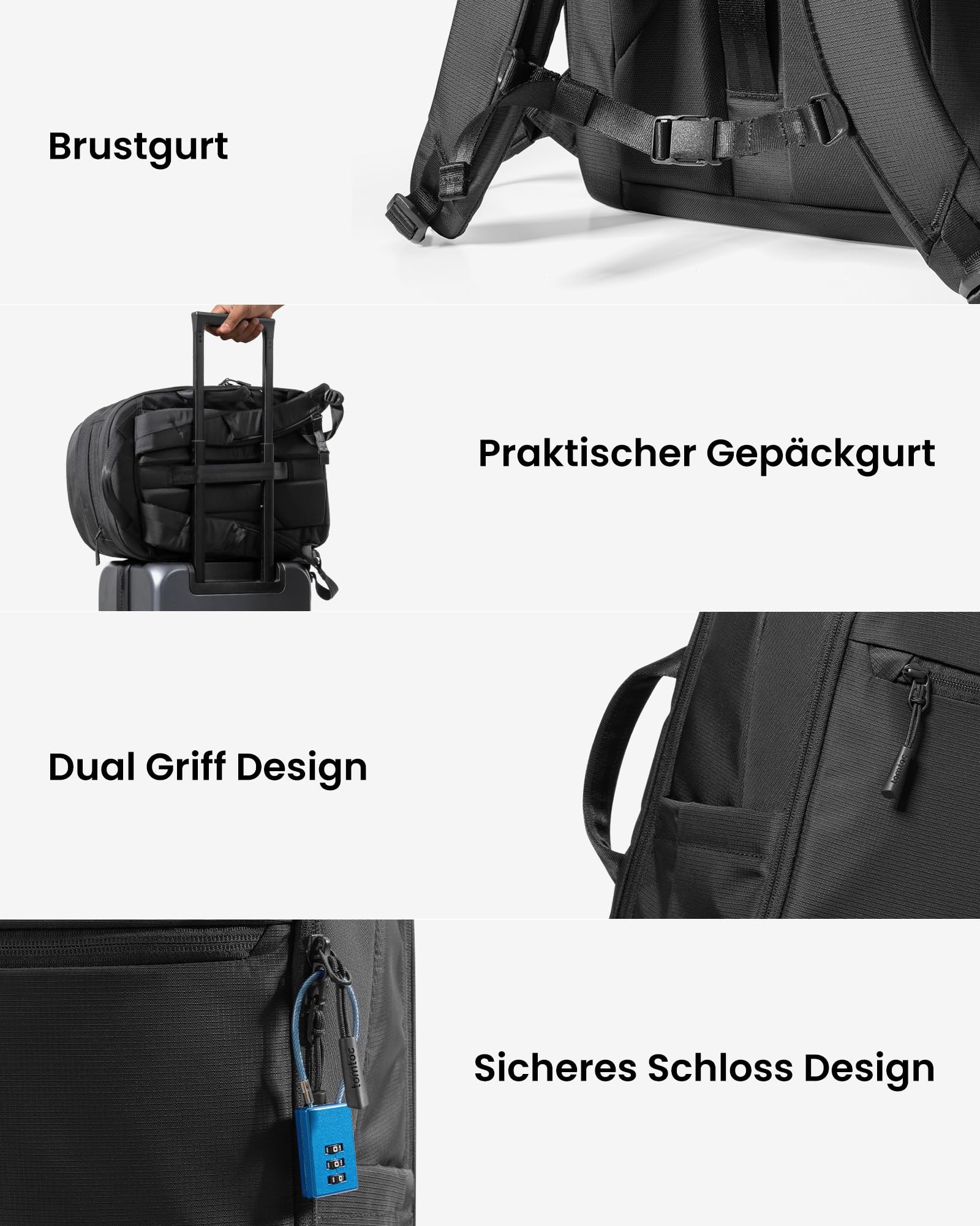 tomtoc Laptop Rucksack 32L Business Rucksack Herren | Mit Laptopfach für 15,6-16 Zoll Notebook, TSA-freundlich, Spritzfest, Groß Arbeitsrucksack für Geschäftsreisen