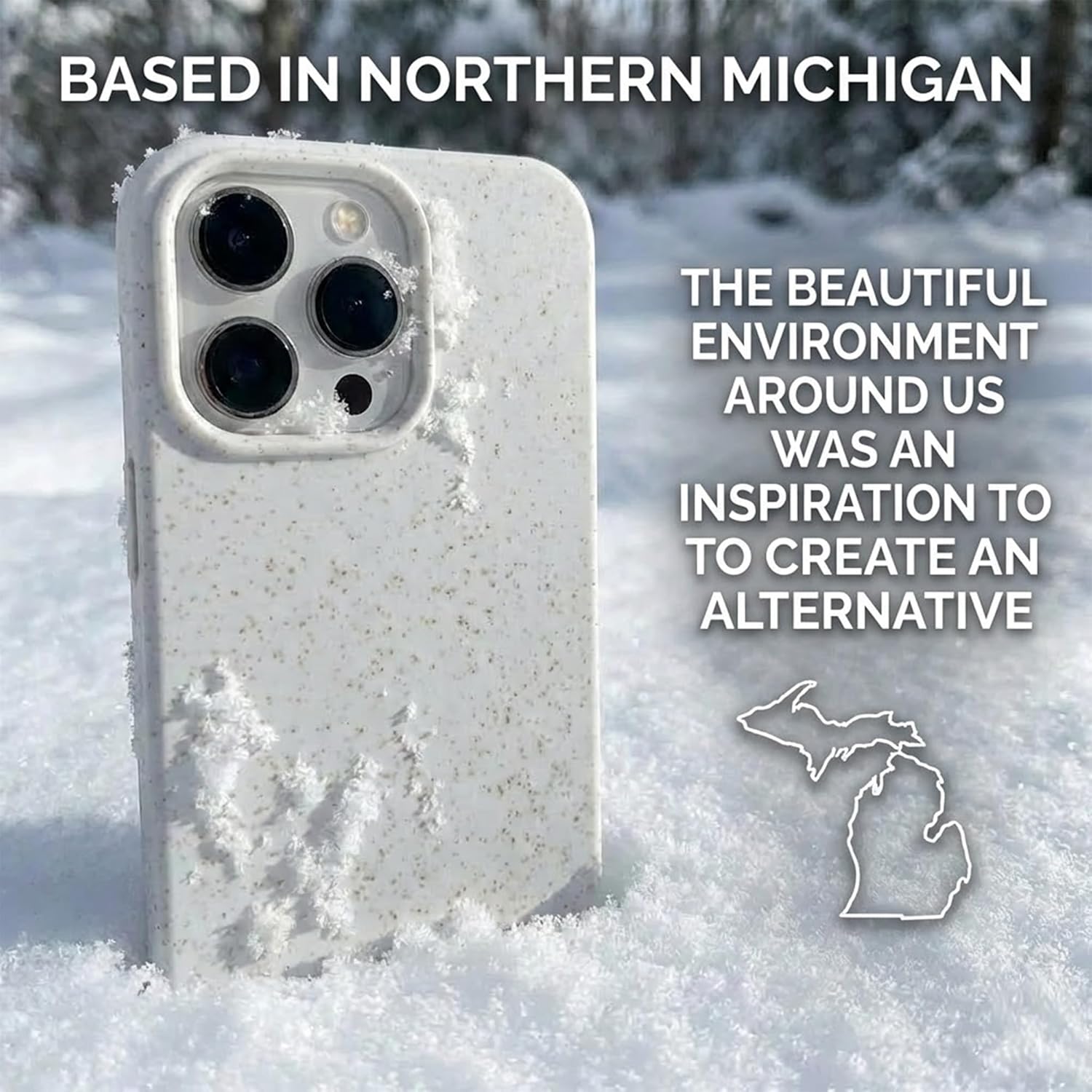 Eco by GranolaGear - Eco-Friendly Phone Case for iPhone 15 - Biodegradable, Compostable, Plastic-Free, Made from Plants - Alpine Snow