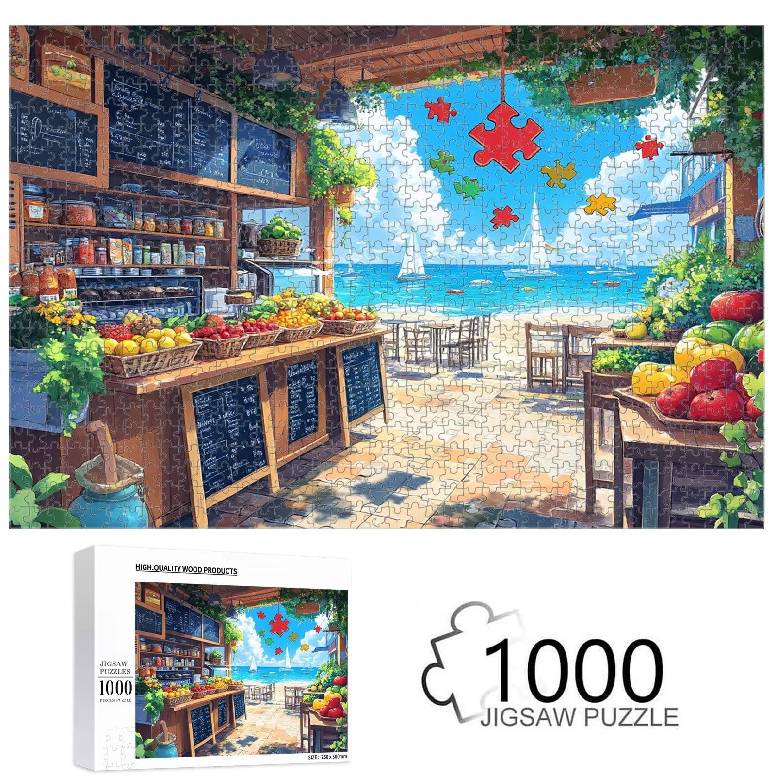 Puzzle 1000 Pièces, Océan & Paysage Puzzle en Bois Durable 1T#283 | Puzzle en Bois, Découpe de Précision, Encres aux Couleurs Vives, Loisir Relaxant, Décoration Intérieure, Cadeau, 50x75cm