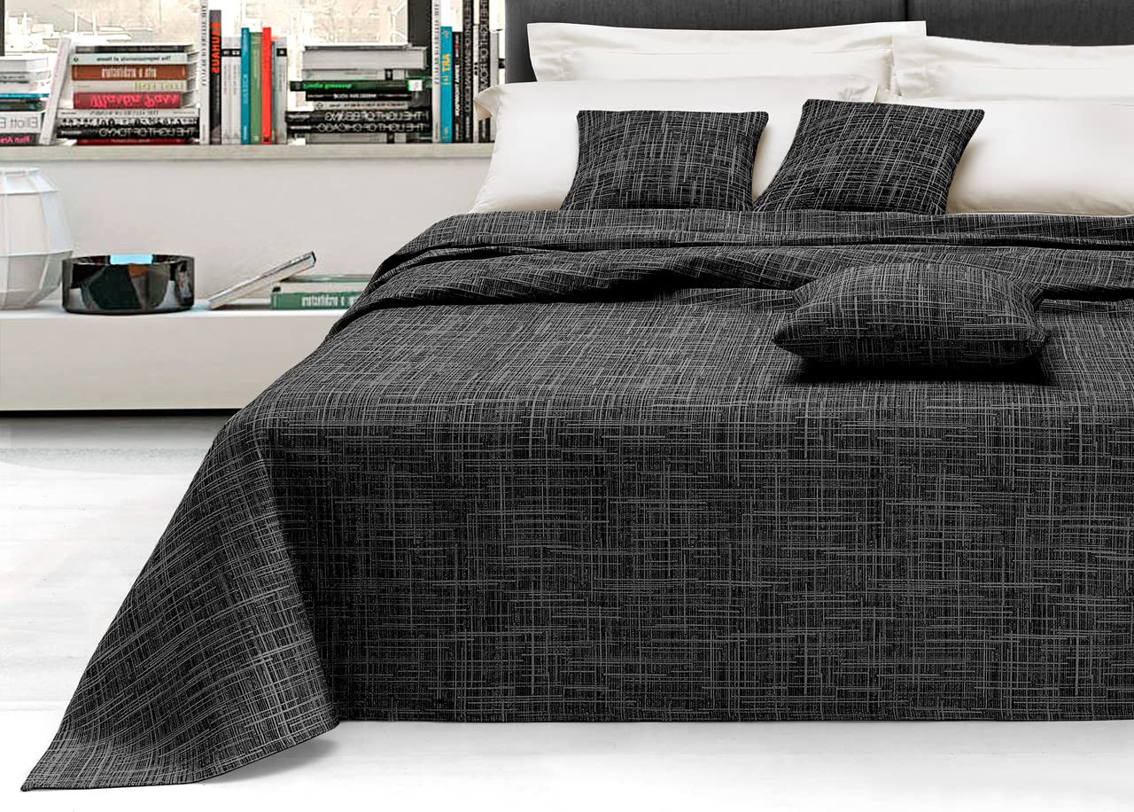 Telo Arredatutto Multiuso In Misto Cotone 60/40, Modello Sharane Linea Multirighe, Misura 220x260 Cm, Colore Silver, Made In Italy - 2