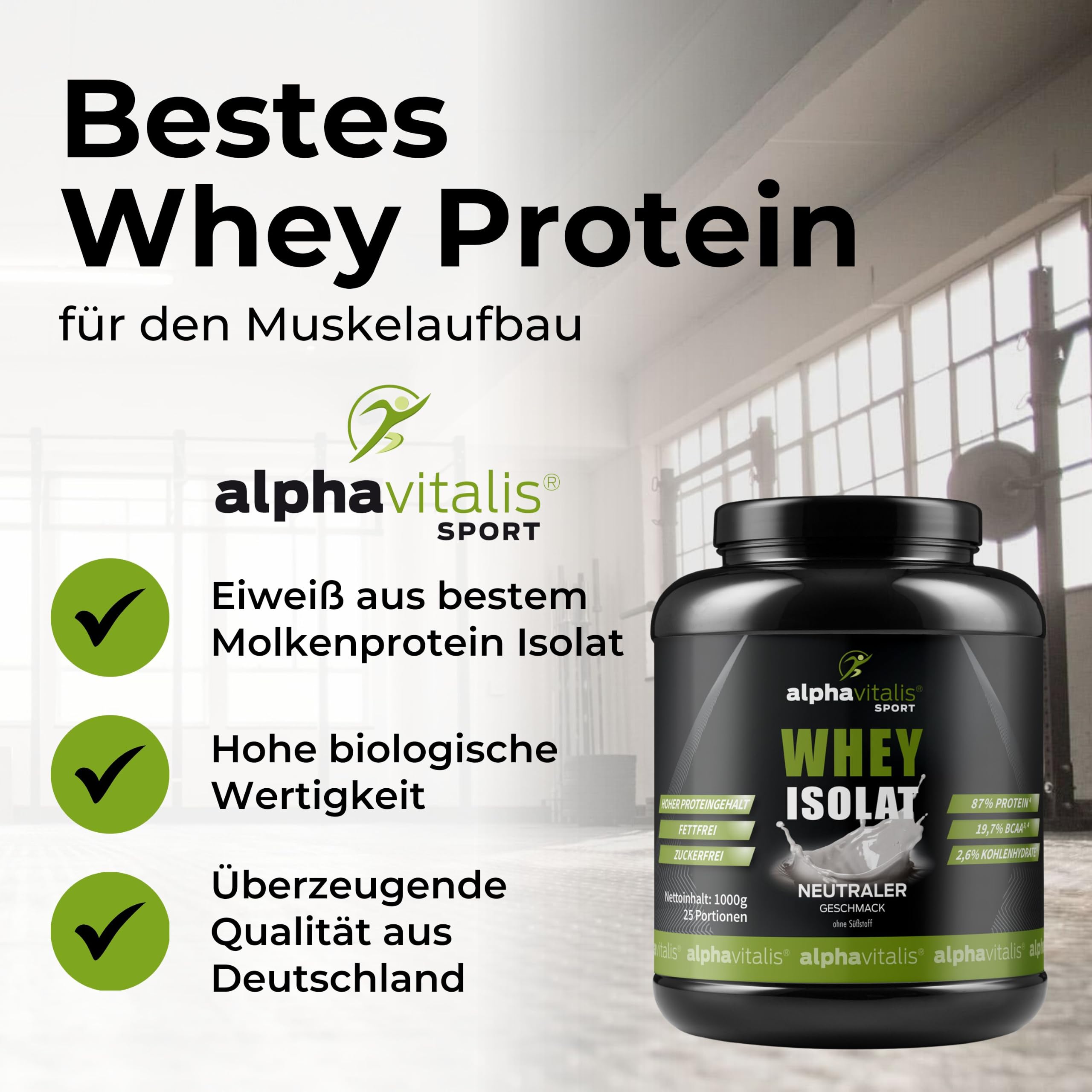 Whey Protein Neutral ohne Süßstoff - 1 Kg Protein Pulver geschmacksneutral | 100% hochwertiges WPI Eiweißpulver für Proteinshakes – ideal für Muskelaufbau, Fitness und eine proteinreiche Ernährung