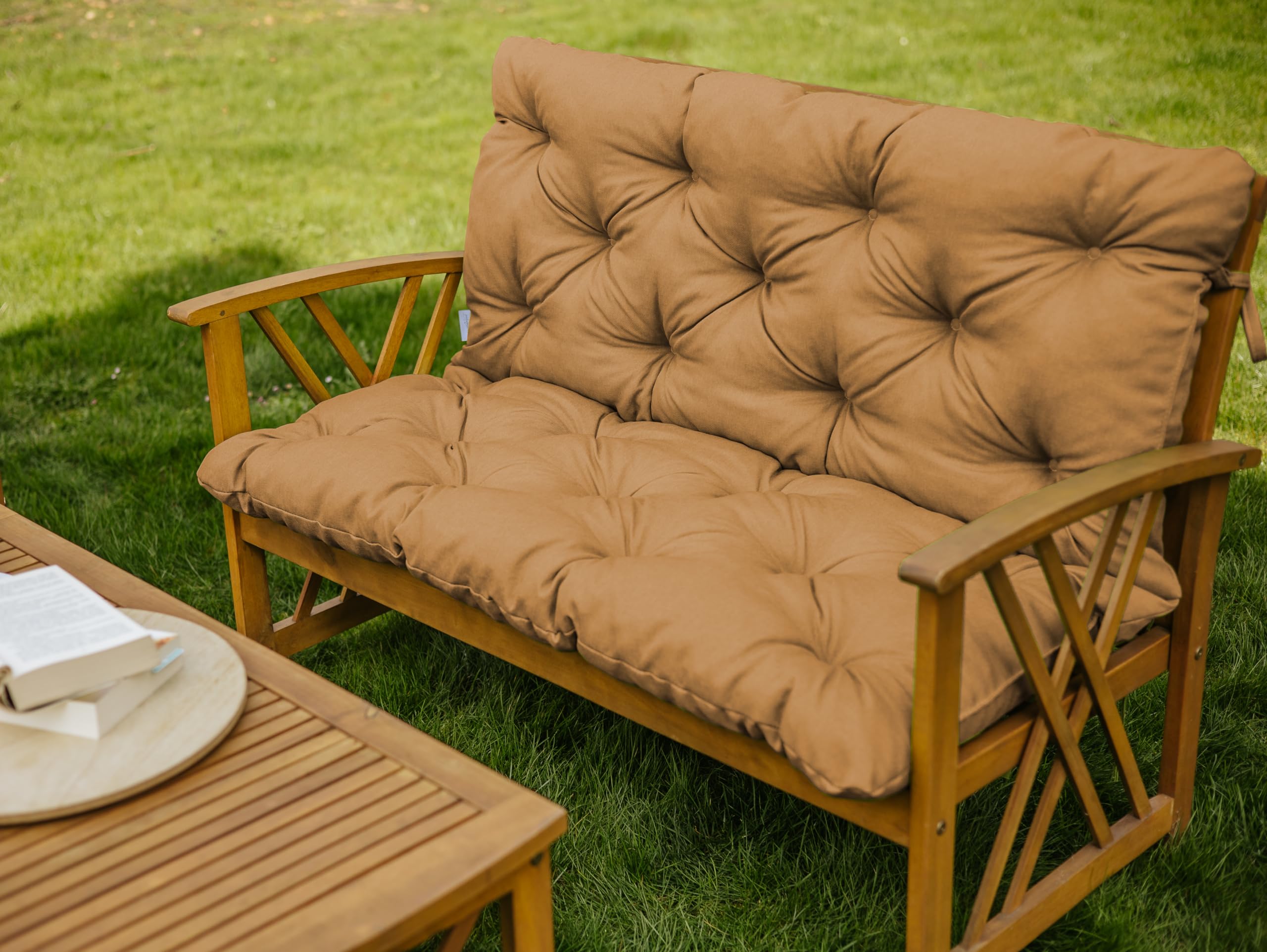 Chilly Pilley Cojín De Banco Relax con Respaldo para Palet, Columpio De Jardín Acolchado, Asiento De Hollywood (140x50x50, Camel)