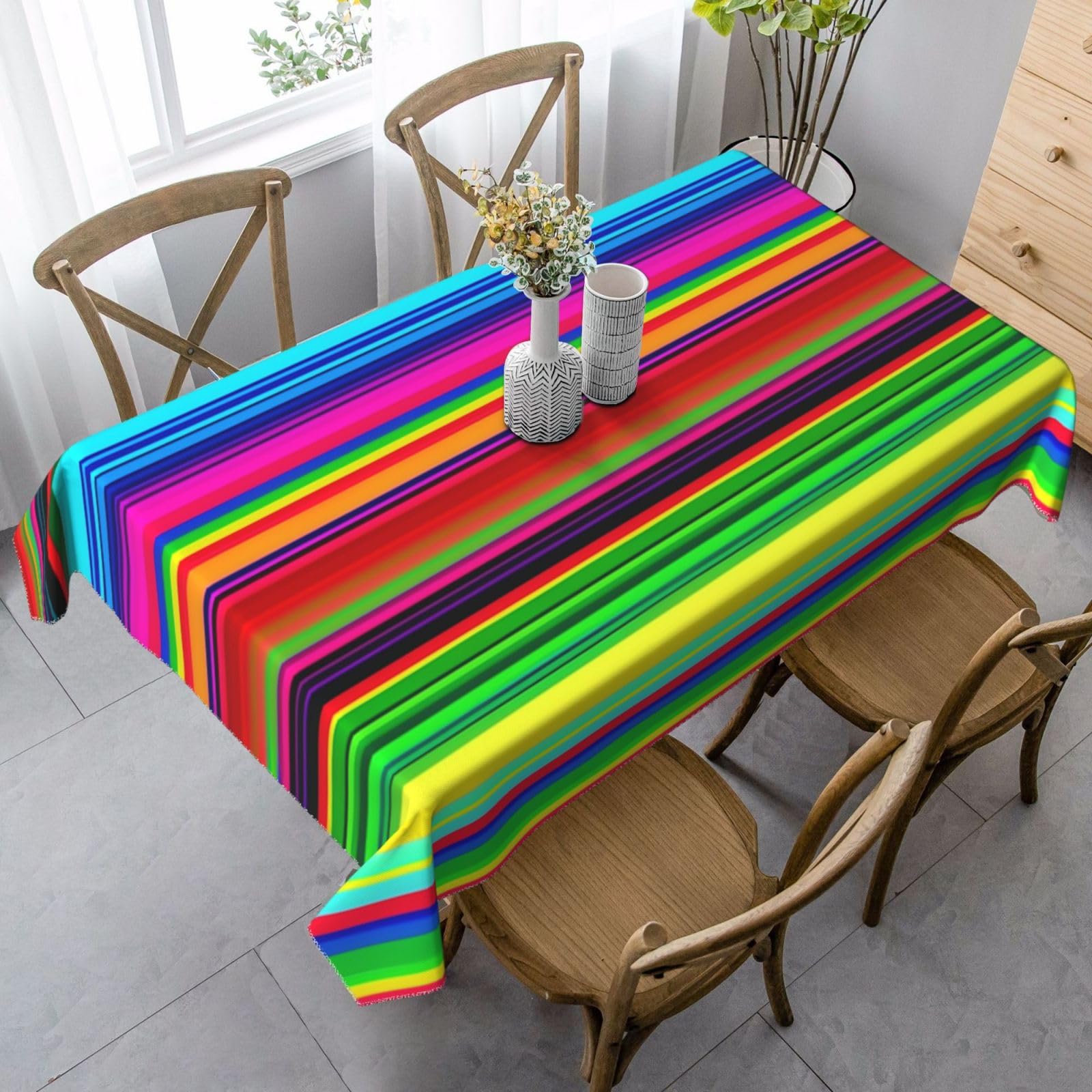 FodPand 35x55 Inch Tablecloth Stain and Wrinkle Resistant Table Cover Rectangular Washable Kitchen Table Cloth for Dinning Room Picnic Patio Party Decor, Colorful Mexican Stripes