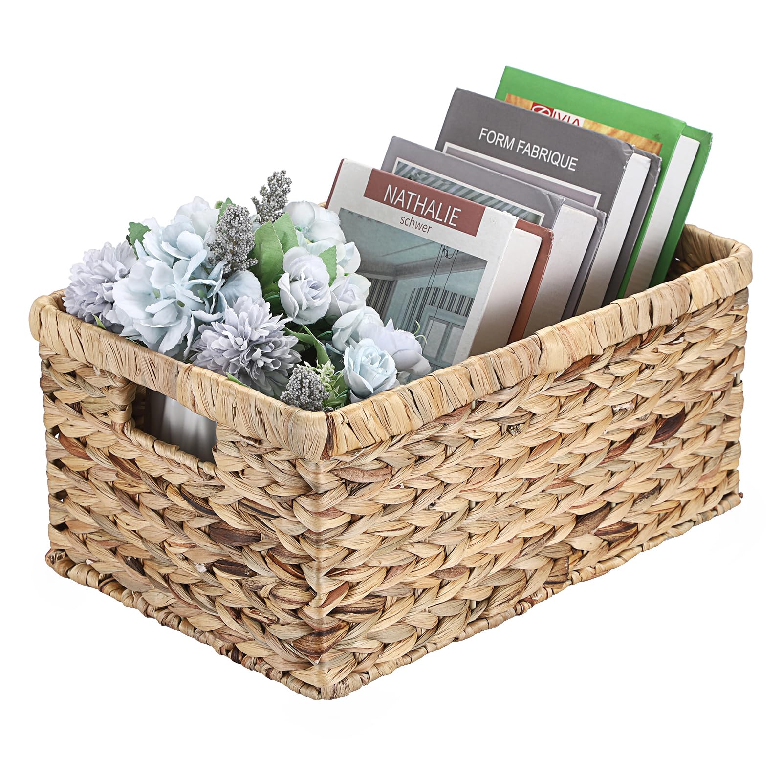 IGNPION Water Hyacinth Storage Opened Basket, Shelves Decorative Woven Baskets Wicker Bathroom Towel Organiser Basket with Handles, Shelves & Kitchen Multipurpose Storage Hamper Box