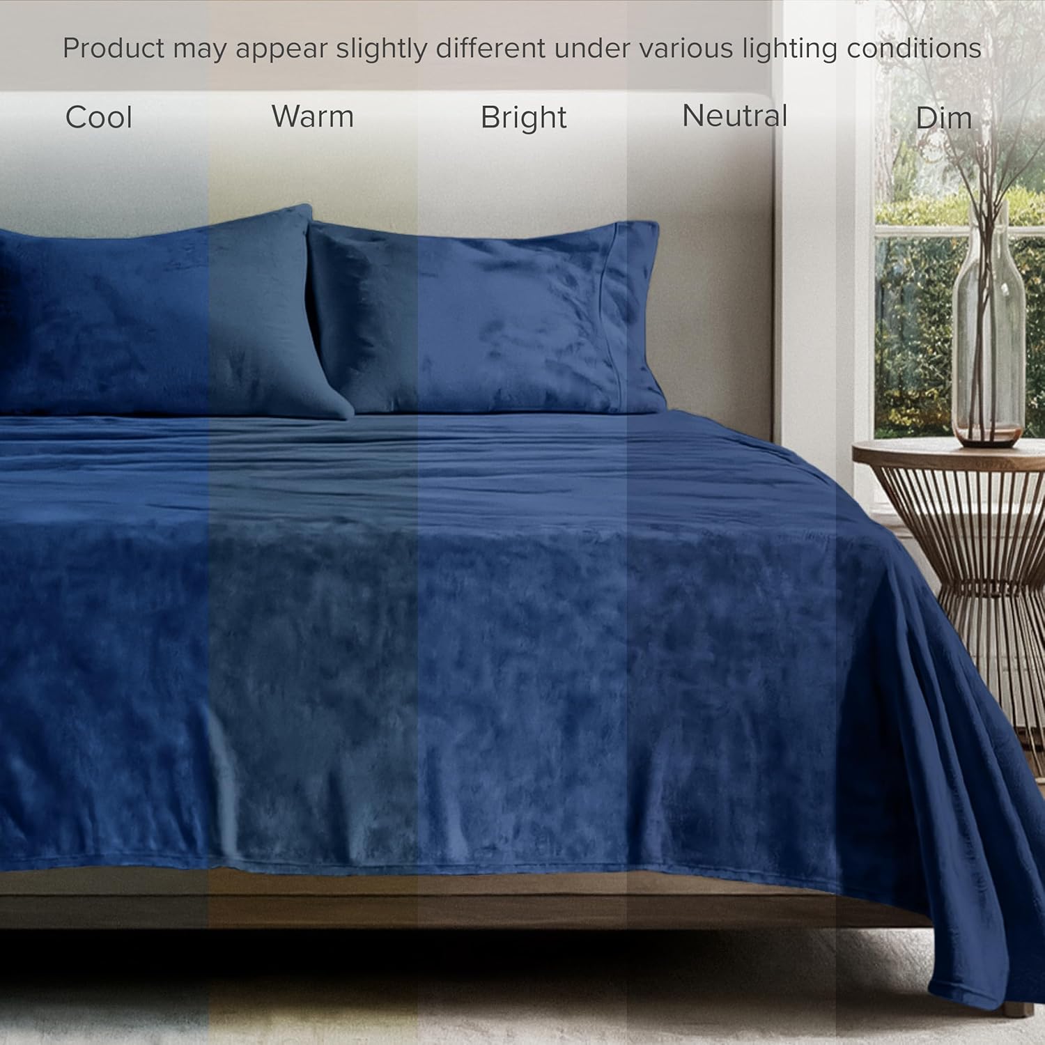 Bare Home Microplush Fleece Sheet Set - King Size - Ultra Soft Velvet - Cozy & Warm - Plush All-Season Comfort - Wrinkle Resistant - Deep Pocket Fit - Non-Pilling Sheets (King, Dark Blue)