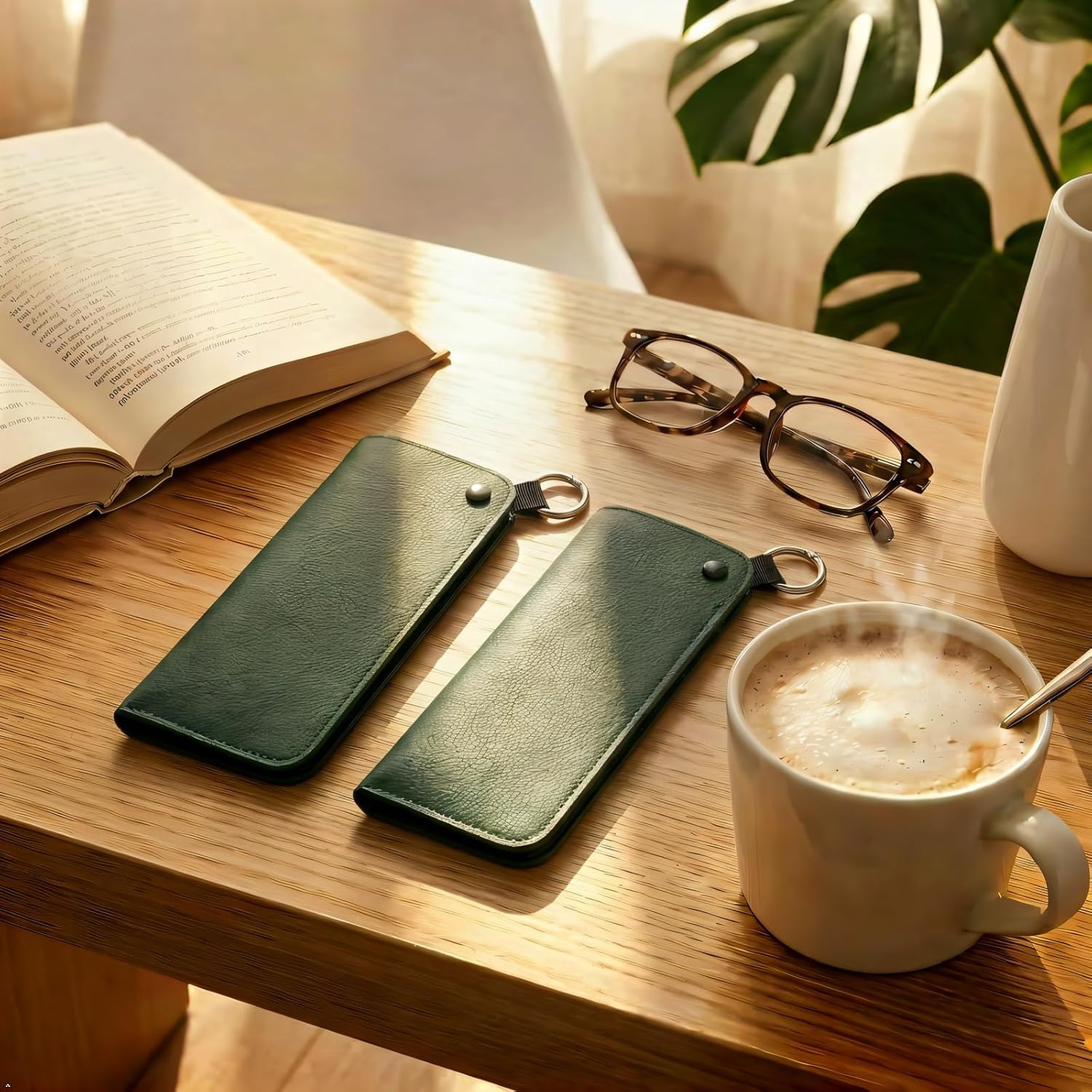 Eyekepper Glasses Case, Soft Leather Pouch, Portable with Clip, Green image 3