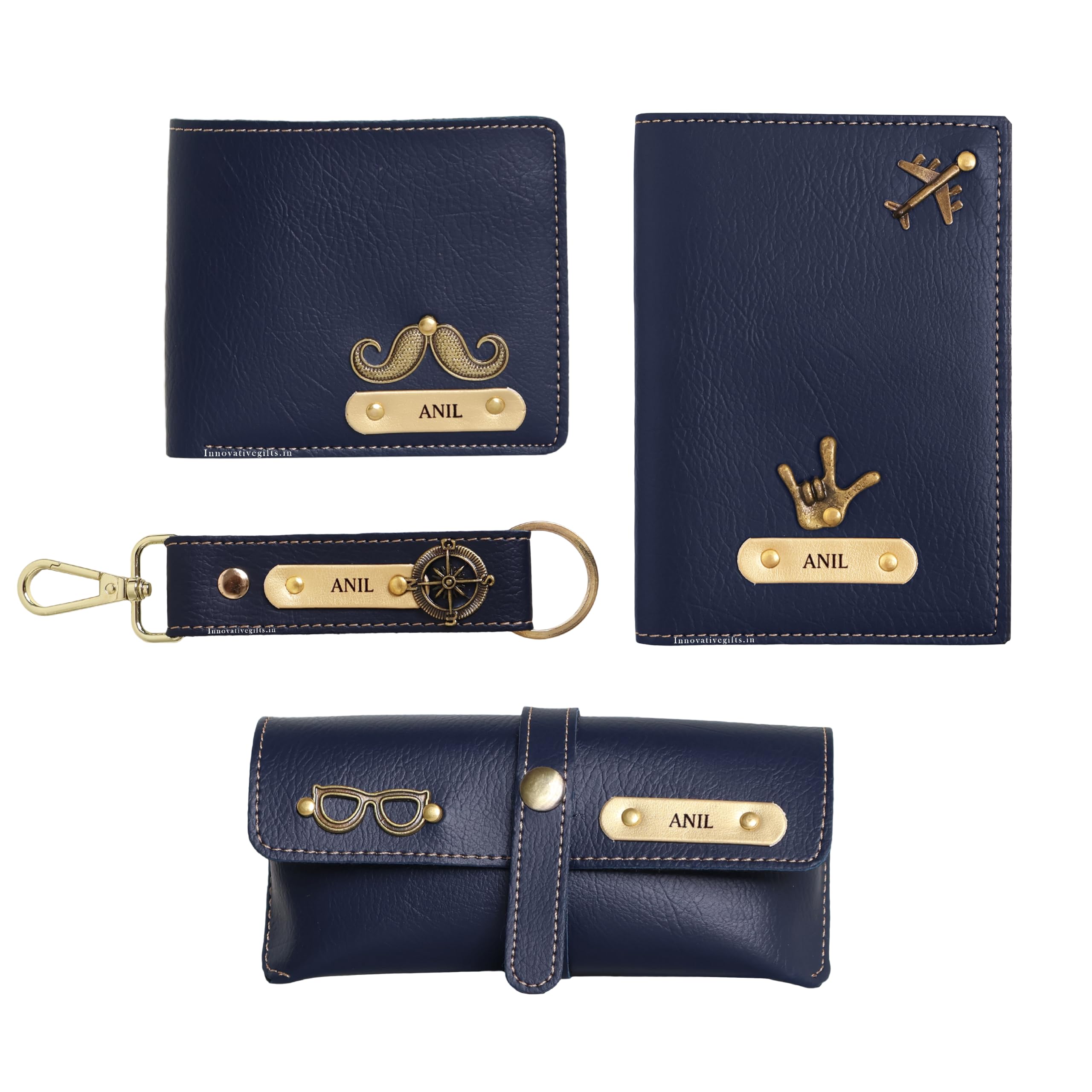 Personalized Men Gift Set, Customized Wallet, Keychain, Sunglass Holder with Name & Charm & Premium Passport Cover, Gift Hamper for Father, Brother, Husband, Boyfriend (Blue)-image-31