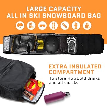Snowboard Bag with Wheels | Store all your Snowboarding Gear | Snowboard Bag for Air Travel | Waterproof Design | Fully Adjustable fit 150cm-170cm | Rollup Design for Ultimate Portable Storage