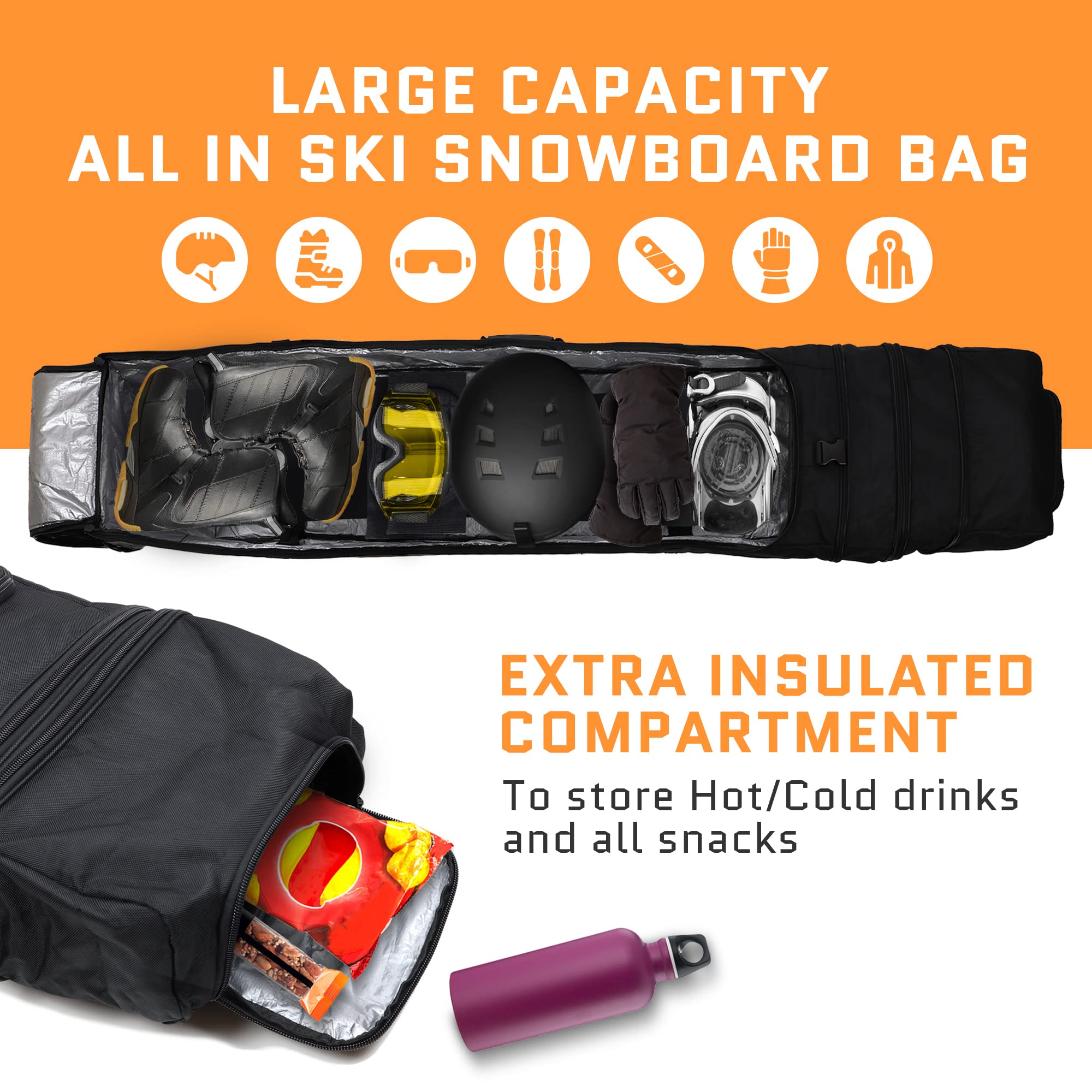 Snowboard Bag with Wheels | Store all your Snowboarding Gear | Snowboard Bag for Air Travel | Waterproof Design | Fully Adjustable fit 150cm-170cm