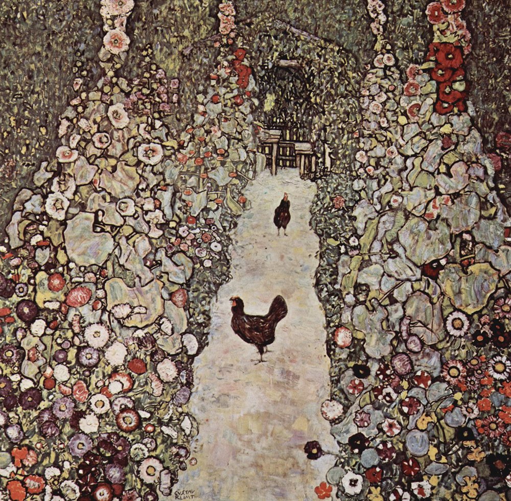 Gustav Klimt poster The Path with Chicken déco murale tableau encadré noir mat medium