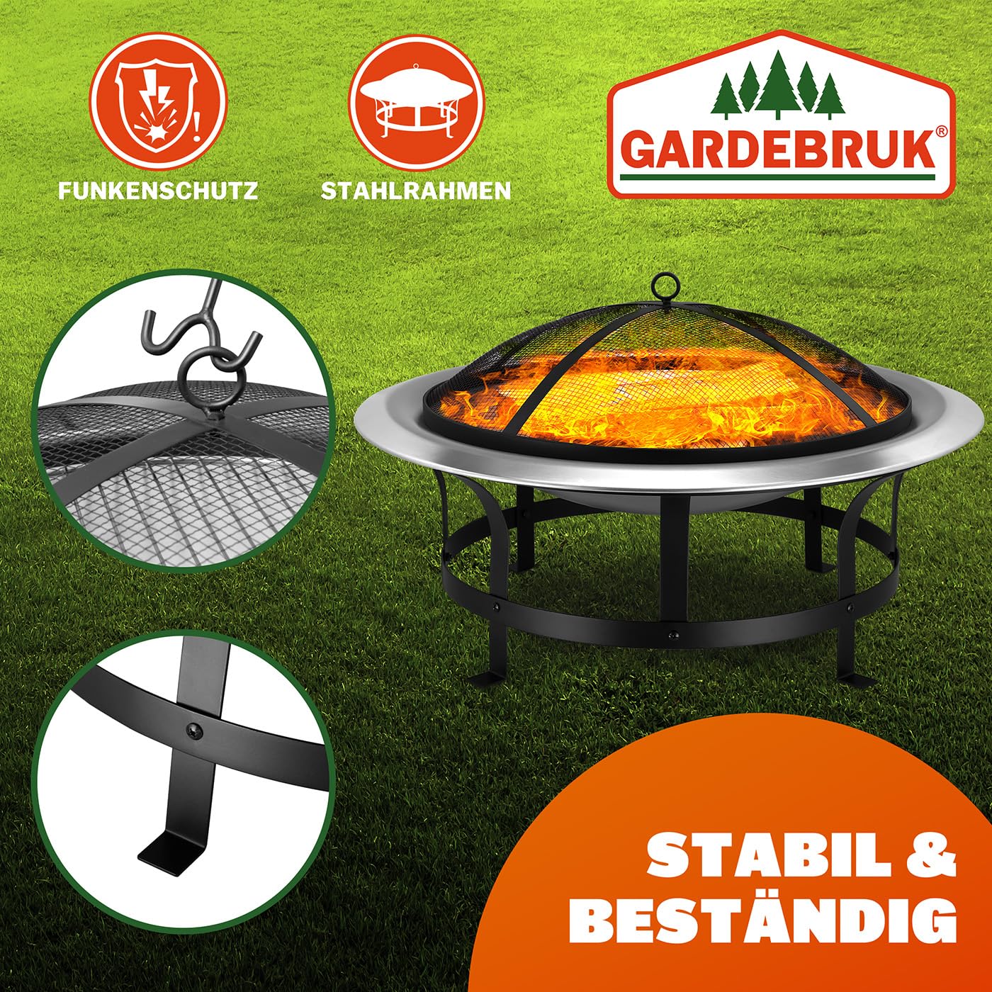 Gardebruk Brasero Exterior Hoguera Redonda 75cm para Jardín Patio Estufa Terraza de Acero Inoxidable