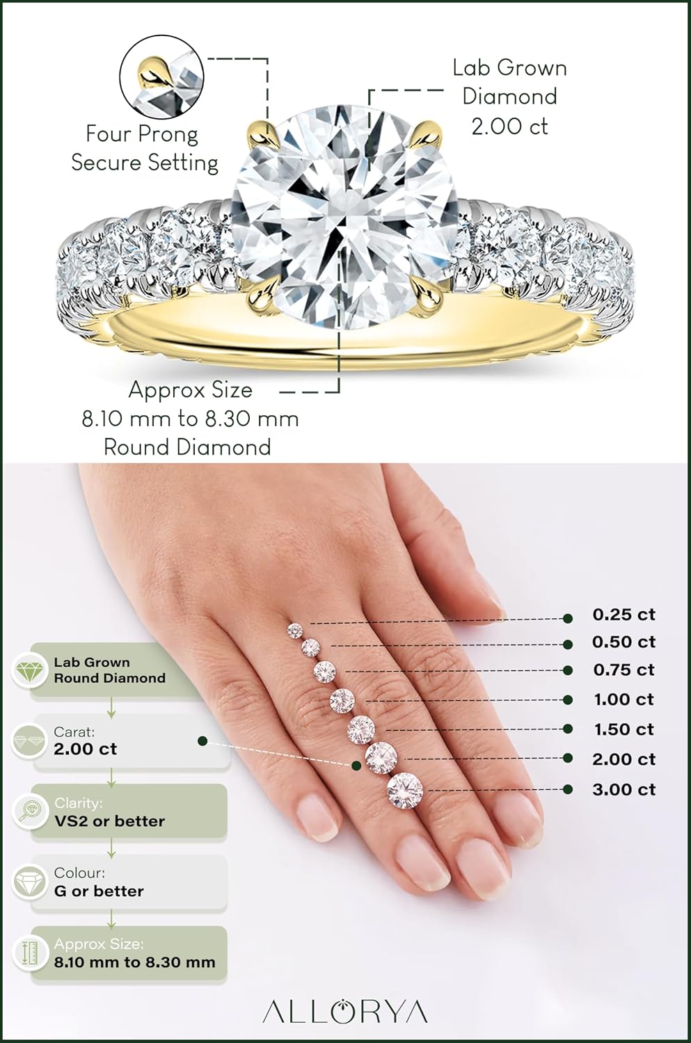 Round Lab Grown White Diamond Solitaire Tapered Shank Engagement Ring for Her in 10K Solid Gold