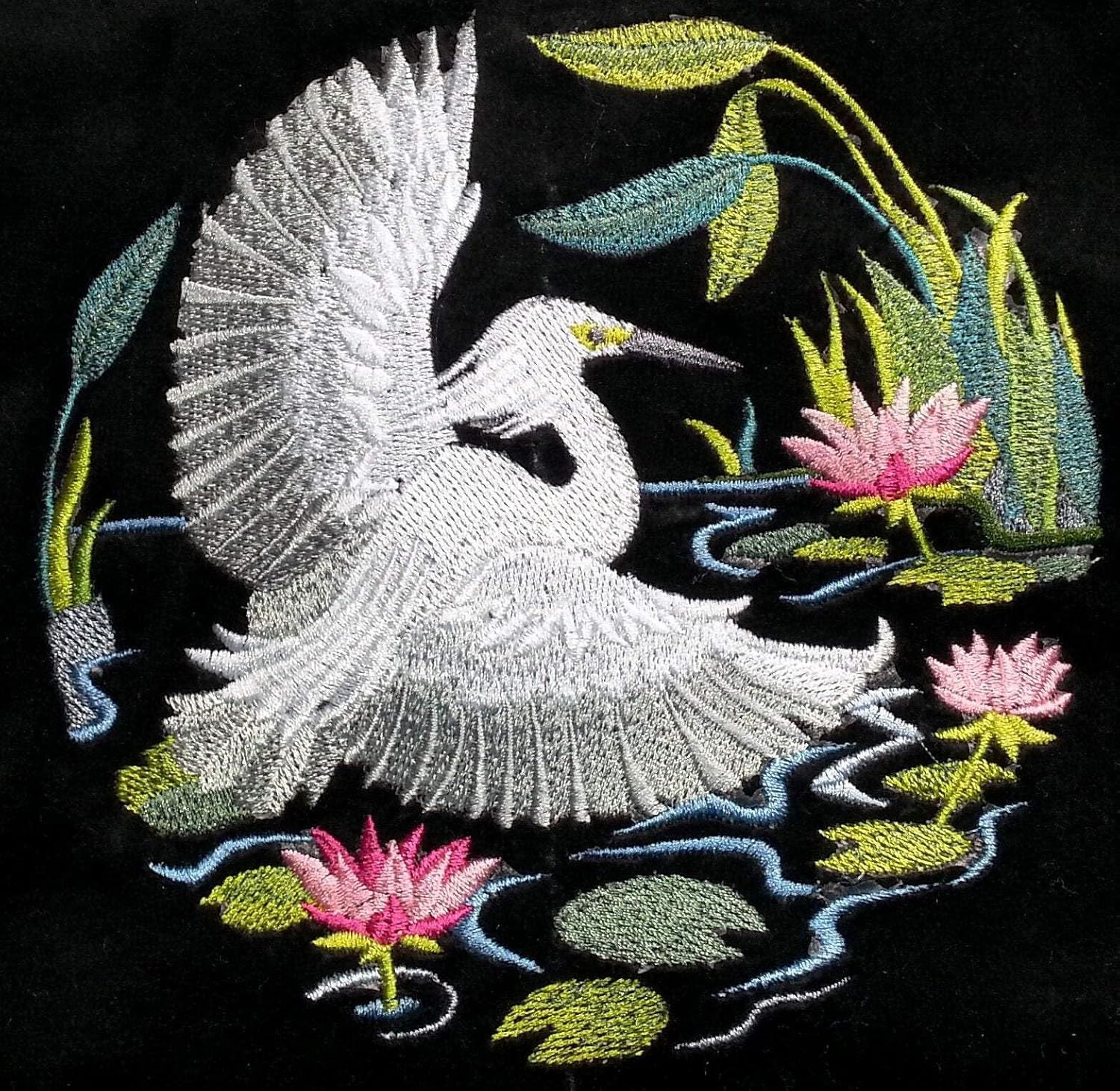 Nature Weaved in Threads, Amazing Birds Kingdom [Snowy Egret Scene] [Custom and Unique] Embroidered Iron on/Sew Patch [5.87" *5.85"] [Made in USA]