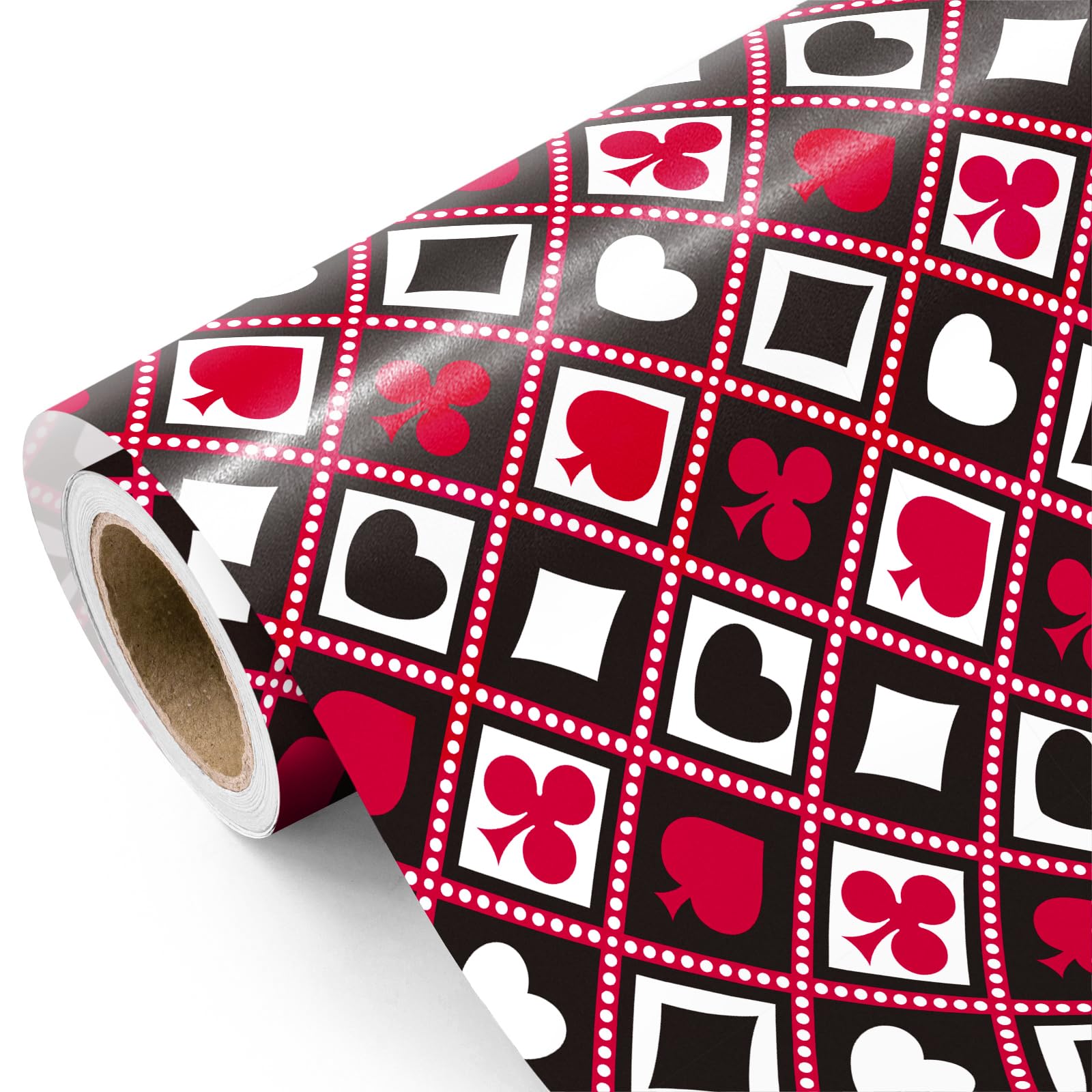 RUSPEPA Casino Wrapping Paper Roll - Mini Roll - 43.2cm x 5m - Black and Red Playing Cards Wrapping Paper for Lucky Casino Nights, Poker Party, Card Game Lovers, Birthday
