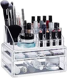Relaxdays, transparent Make-Up Organizer mit 2 Schubladen, Kosmetik-Aufbewahrung für Schminke ...
