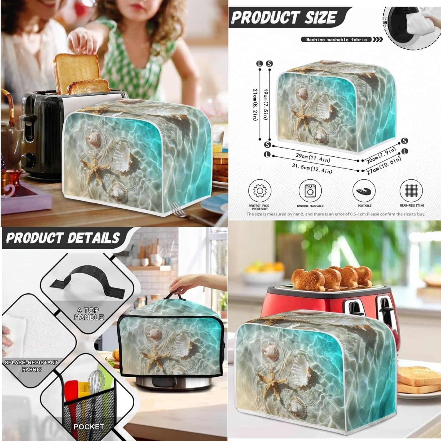 Oceanic Style Slow Cooker Cover,Blender Cover, Toaster Cover Set of 3, Bread Machine Cover Fits for Most Standard 4 Slice Toasters, Stand Mixer Coffee Maker Appliance Cover Summer Home Decor