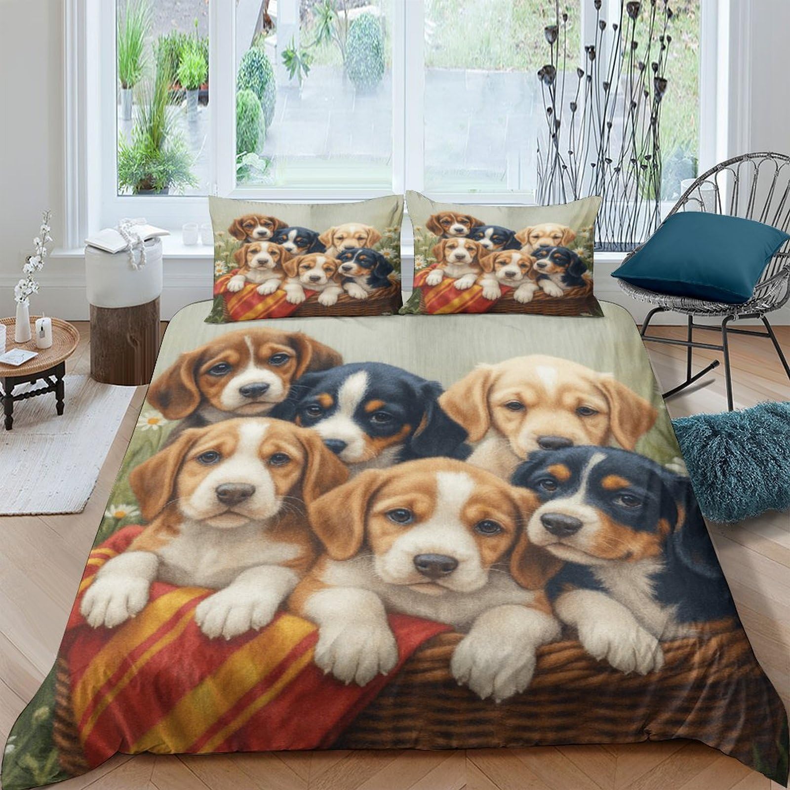 Ctjqhvkz Style-9 3D Printed Cute Puppy Fitted Sheet Microfiber Soft Cozy Dog Basket Bed Cover For Bedroom Dorm Guest Room Mattress Protection Decor Single（135X200cm）