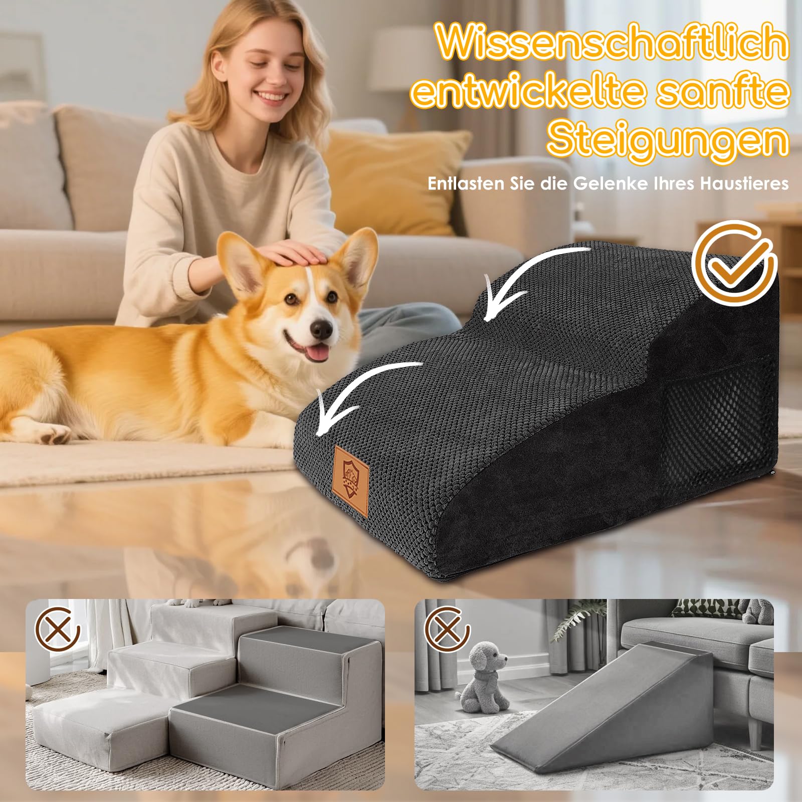 Thihome Scala per Animali Domestici, Impermeabile, a 2 Livelli, in Spugna ad Alta Densità, per Cani di Piccola Taglia, Rimovibile, Lavabile, per Divano, Letto