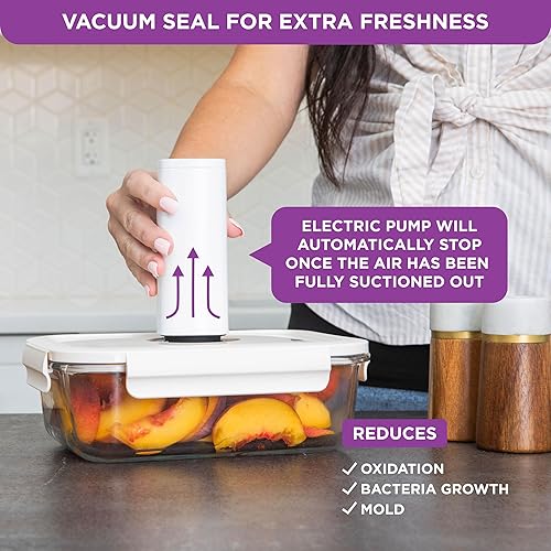 Miniatura 5 de HOLDN' STORAGE Contenedores de almacenamiento de alimentos al vacío, juego de 8 recipientes de vidrio y bomba electrónica, mantienen los alimentos