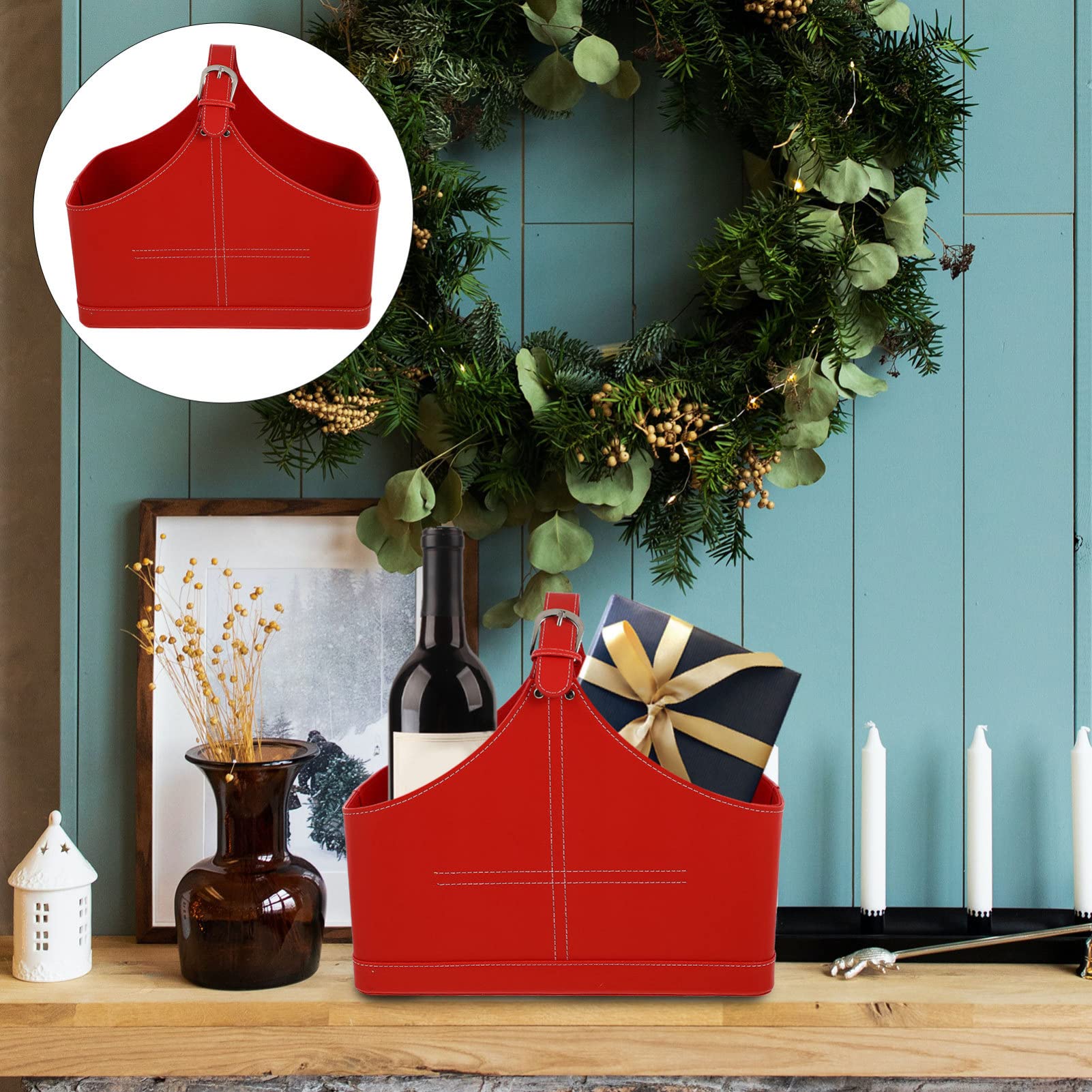 Vaguelly 1pezzi Sacchetto Regalo di Natale in Pelle Pu Bustina Regalo Portatile Sacchetto per Confezionare Regali Accessori per Feste per Trasportare Regali Stile Casuale